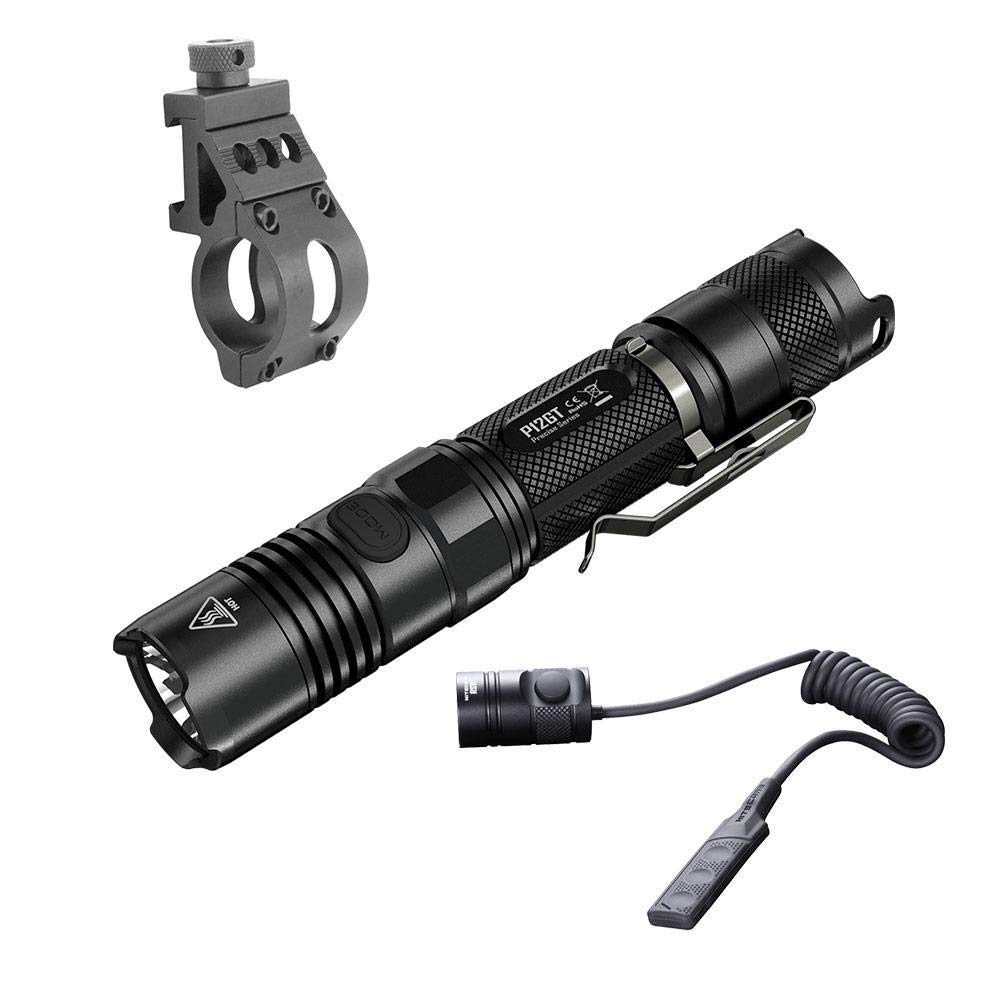 Nitecore P12GT 1000 Lumens Tactical Flashlight with CREE XP-L HI V3 LED, Offset Mount & Pressure Switch - Perfect for Camping, Hunting, and Emergency Use