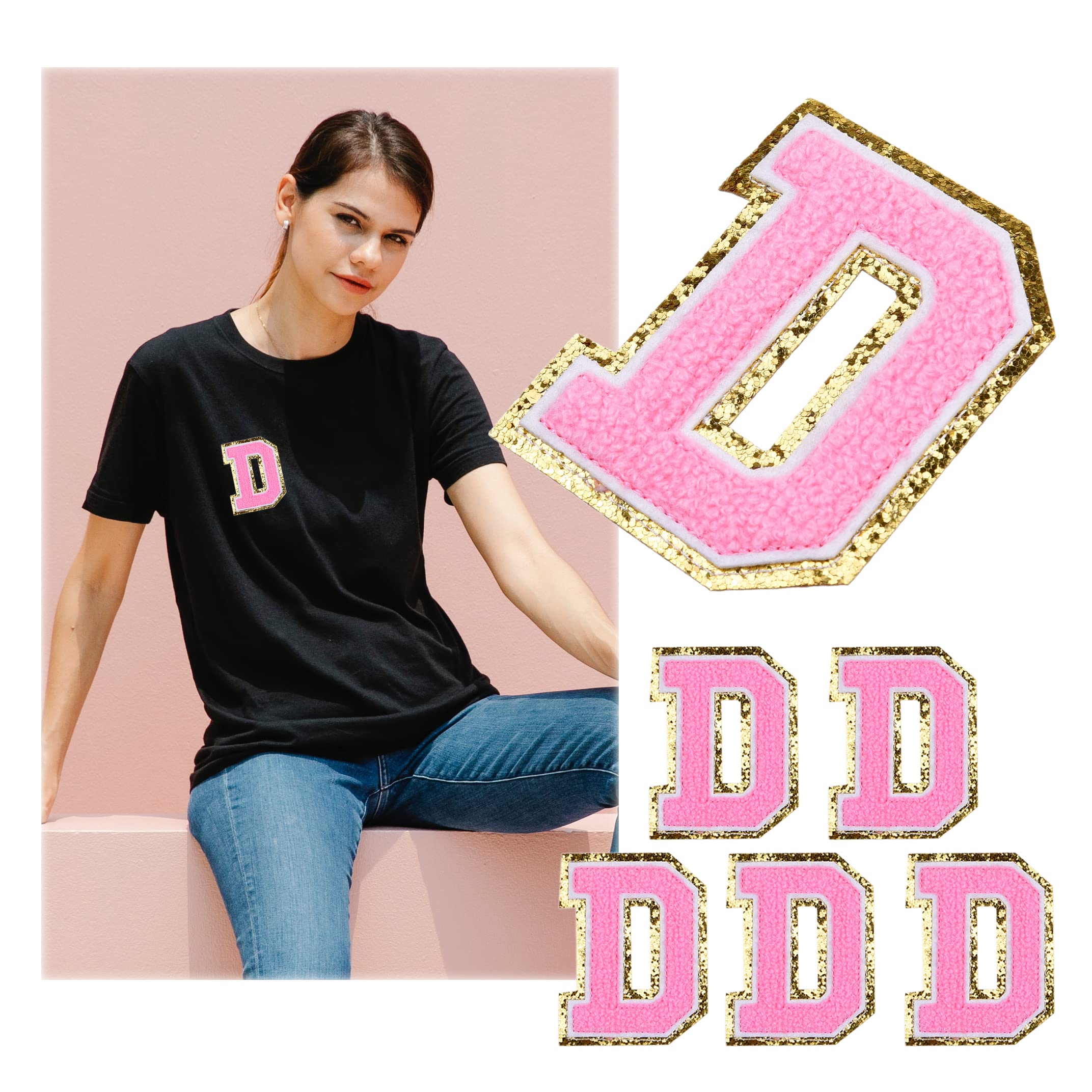 Kare & Kind Iron On Letter Patches - D Alphabet Chenille Embroidered Patches for Clothing, Shirts, Uniforms, Dresses, Jackets, Bags & Hats - DIY Sewing & Crafting Supplies - Perfect for Customizing Apparel, Accessories & Handmade Projects