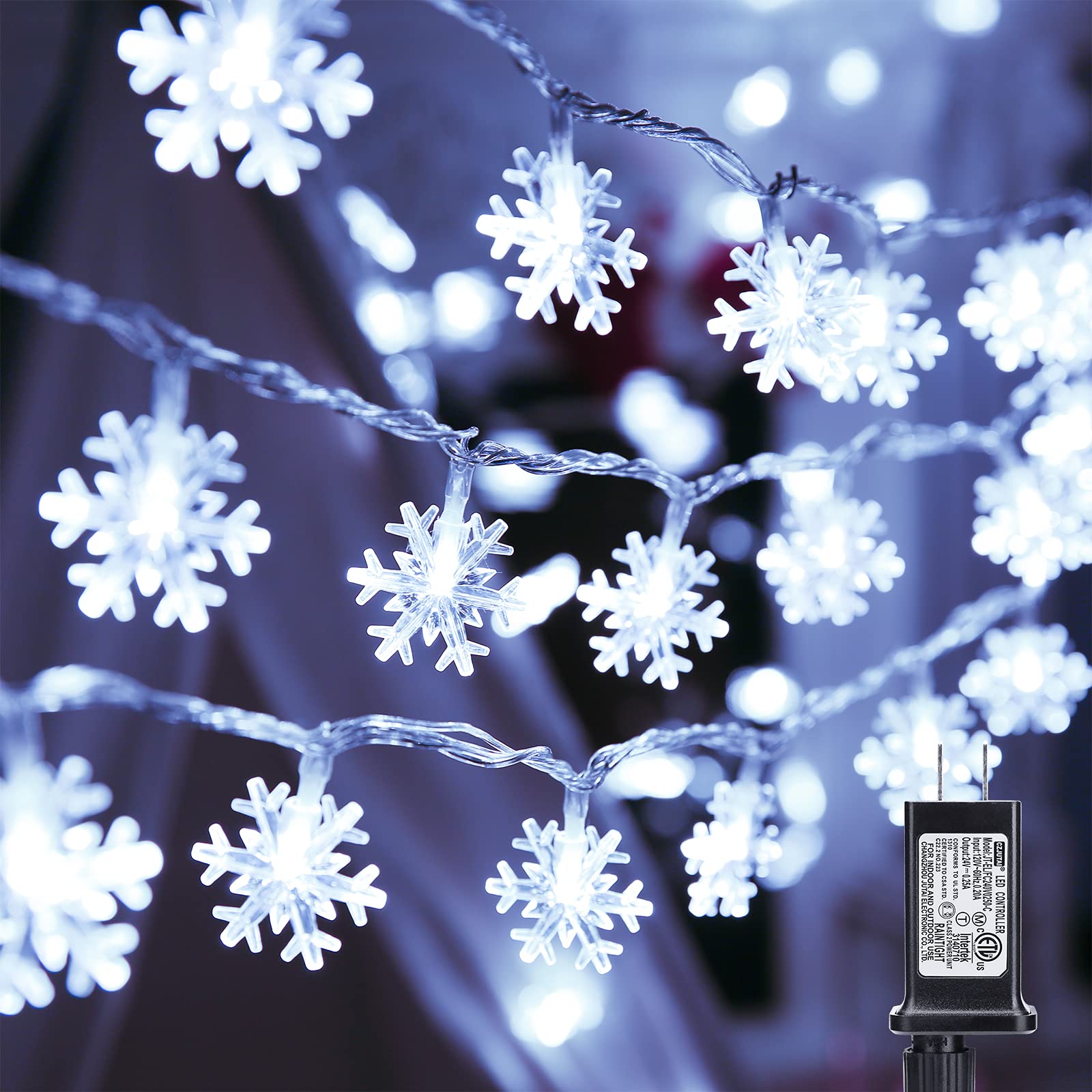 LYHOPE 49ft 100 LED Snowflake Christmas Lights - Waterproof Fairy String Lights with 8 Modes & Timer for Indoor Outdoor Decor - Perfect for Bedroom, Garden, Xmas Tree, and Holiday Party Decorations (Clear White)