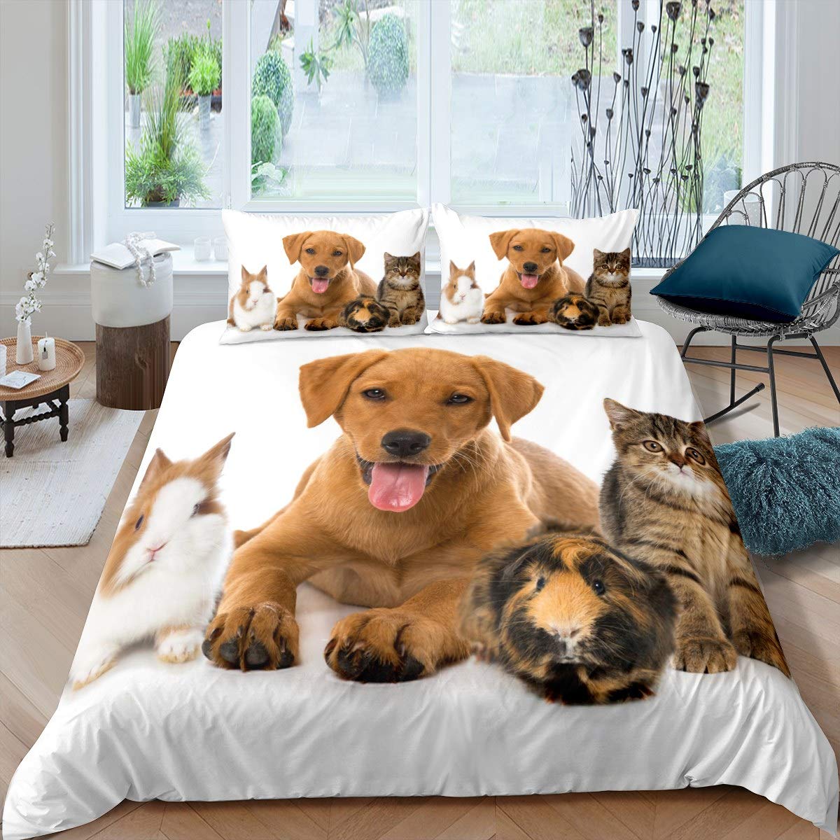 Feelyou 3D Puppy Kitten Printed Duvet Cover Set - Twin Size Lightweight Quilt Cover for Kids & Teens - Animal Theme Bedding Set for Dog & Cat Lovers (2Pcs) - Perfect for Bedroom Decor, Sleepovers & Cozy Nights