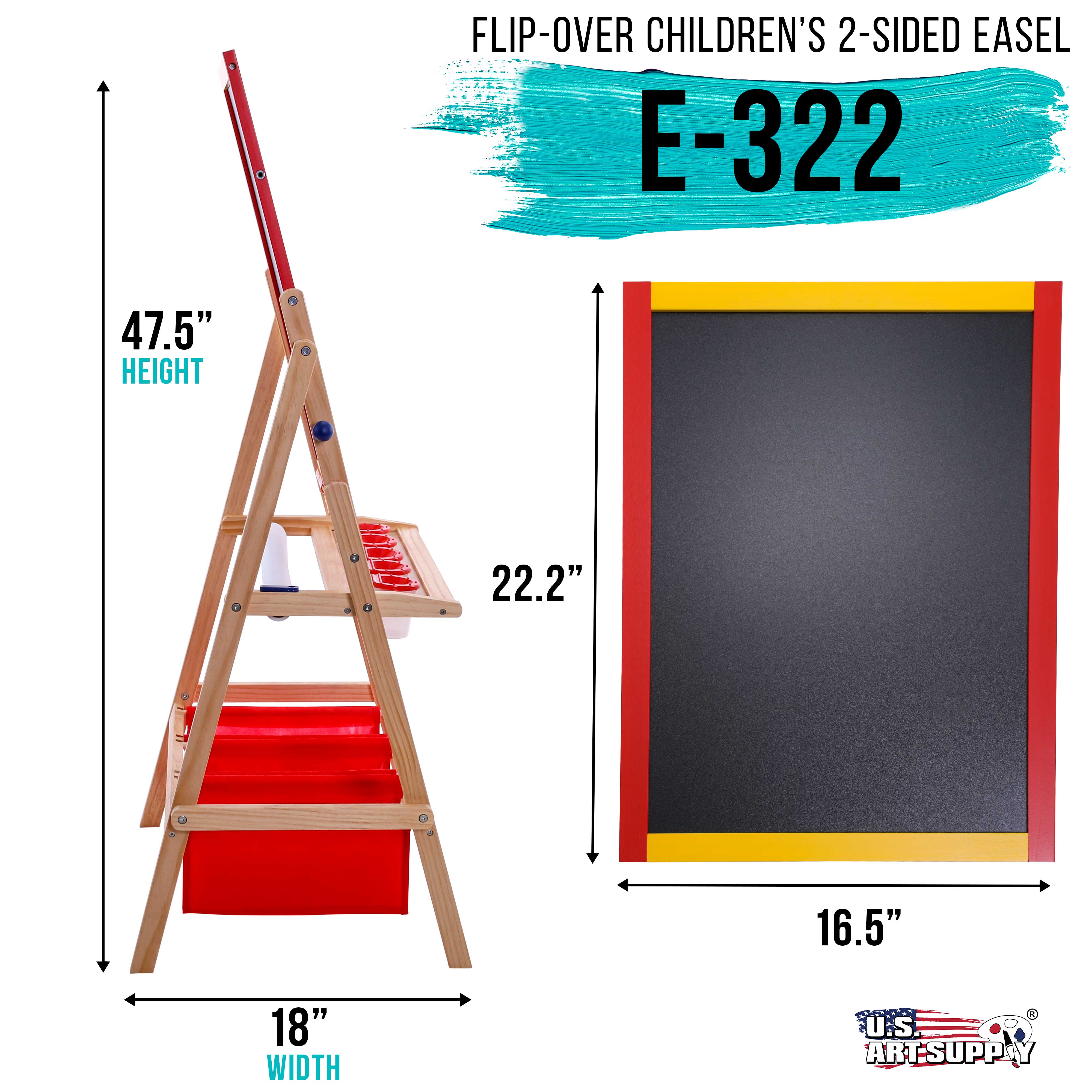 Double Sided Kids Art Easel Board - Chalkboard & Dry Erase Board with Paper Roll, 3 Storage Bins & 5 No-Spill Paint Cups - Perfect for Home, Classroom & Preschool Creative Activities