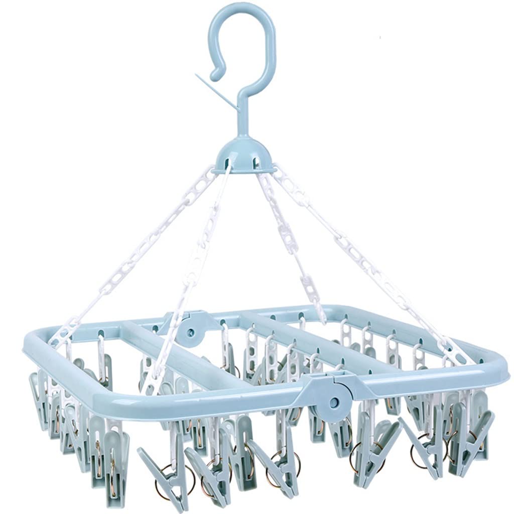 FSYSM 36 Clips Foldable Clothes Hanger Drying Rack - Windproof Laundry Organizer for Socks, Underwear & Delicates (Blue, 32x32x35cm) - Space-Saving Solution for Apartments, Dorms & Small Spaces