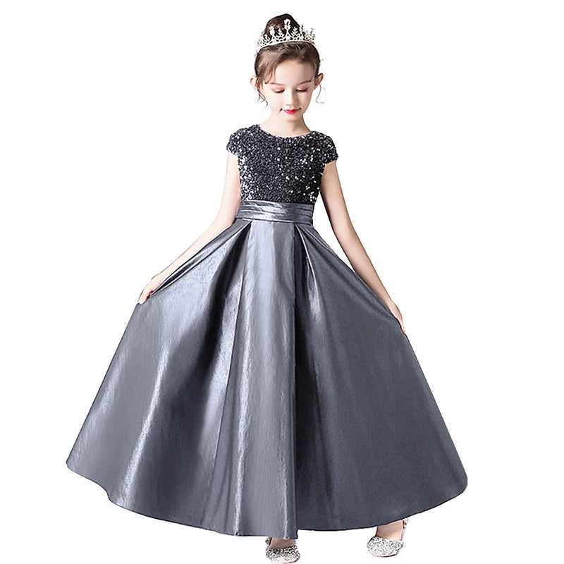 Sparkly Black Sequin Satin A-Line Princess Dress for Girls - Birthday Party, Concert, Pageant, Special Occasions | Elegant Formal Gown for Kids & Toddlers