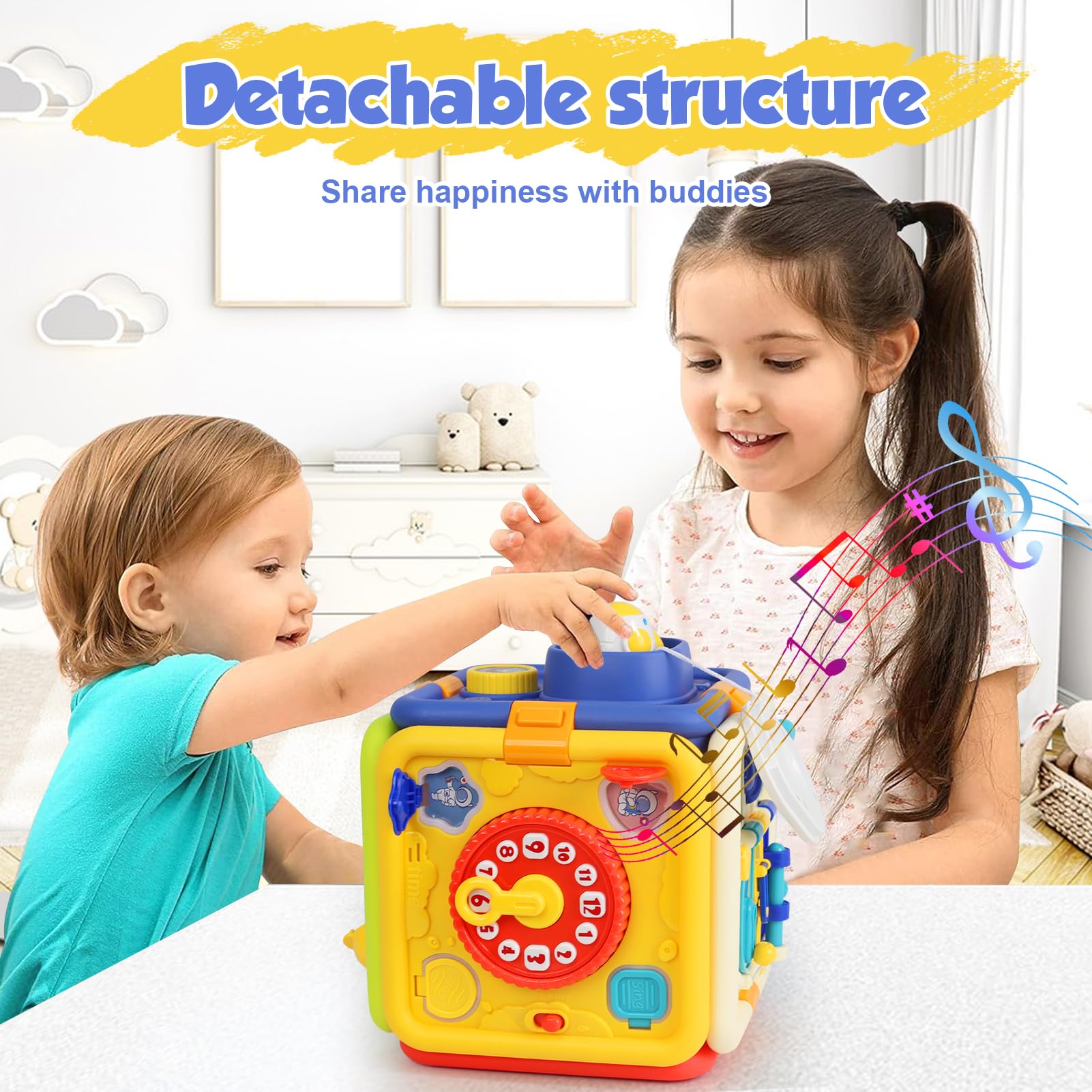 Montessori Toys for 1-3 Year Olds - 6-in-1 Sensory Activity Cube for Toddlers | Educational Birthday Gift for Boys & Girls