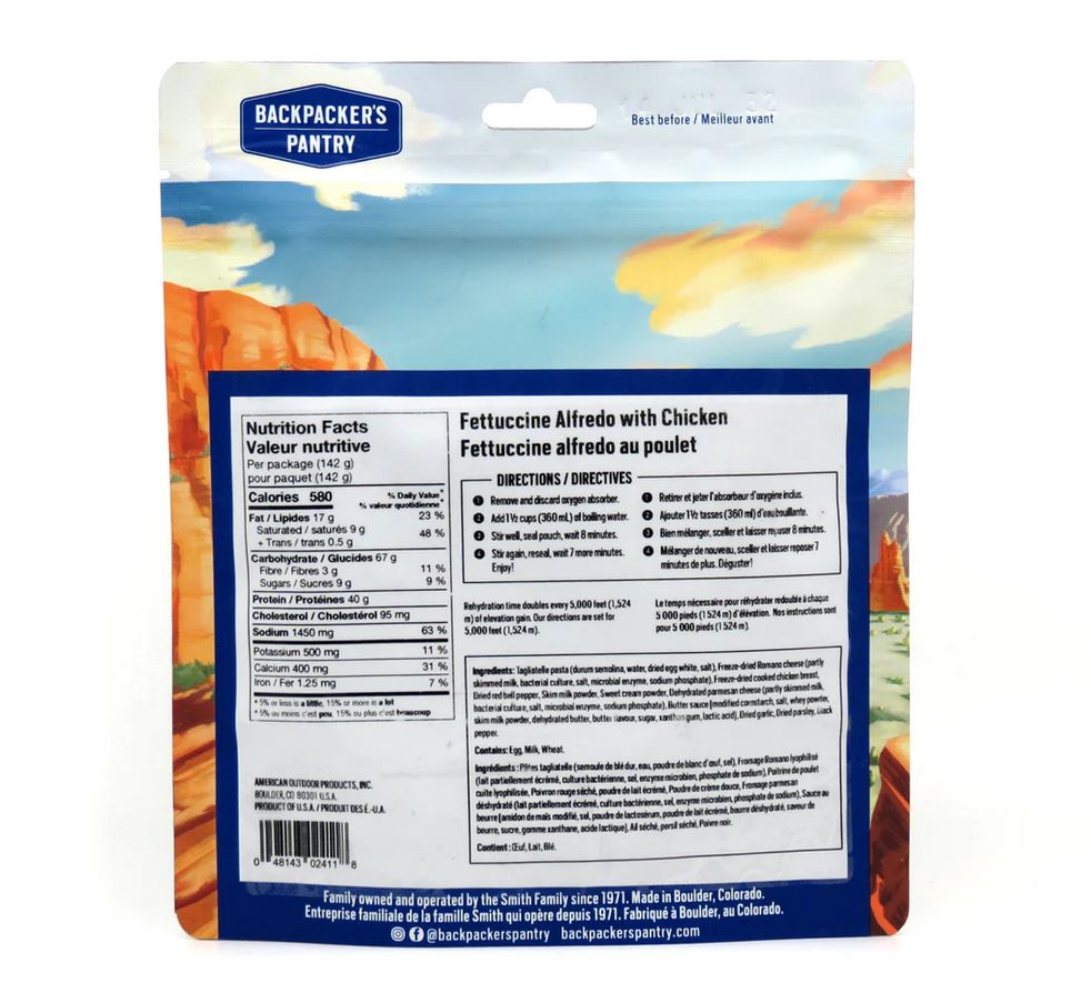 Backpacker's Pantry Fettuccini Alfredo with Chicken - Single Serving Freeze-Dried Meal for Camping, Hiking & Emergency Preparedness