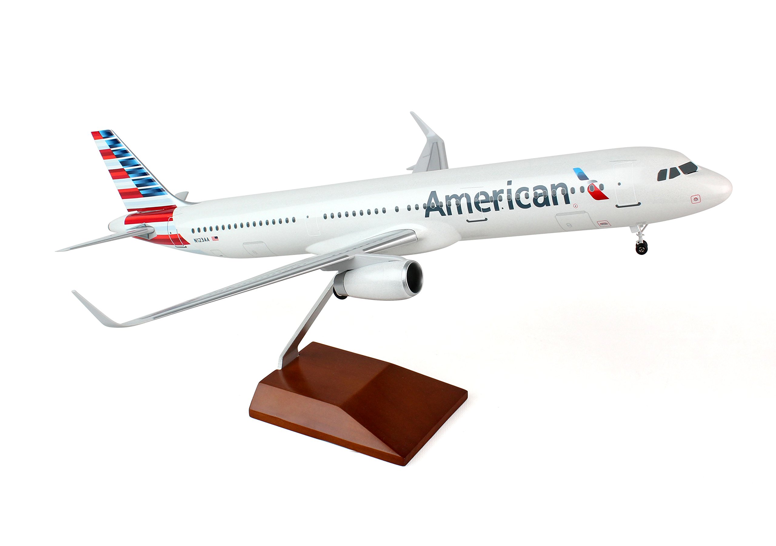 Daron Skymarks American A321 Airplane Model with Wood Stand & Gear - 1/100 Scale Diecast Aircraft Collectible for Aviation Enthusiasts - Perfect for Home Display, Office Decor, and Gift Giving