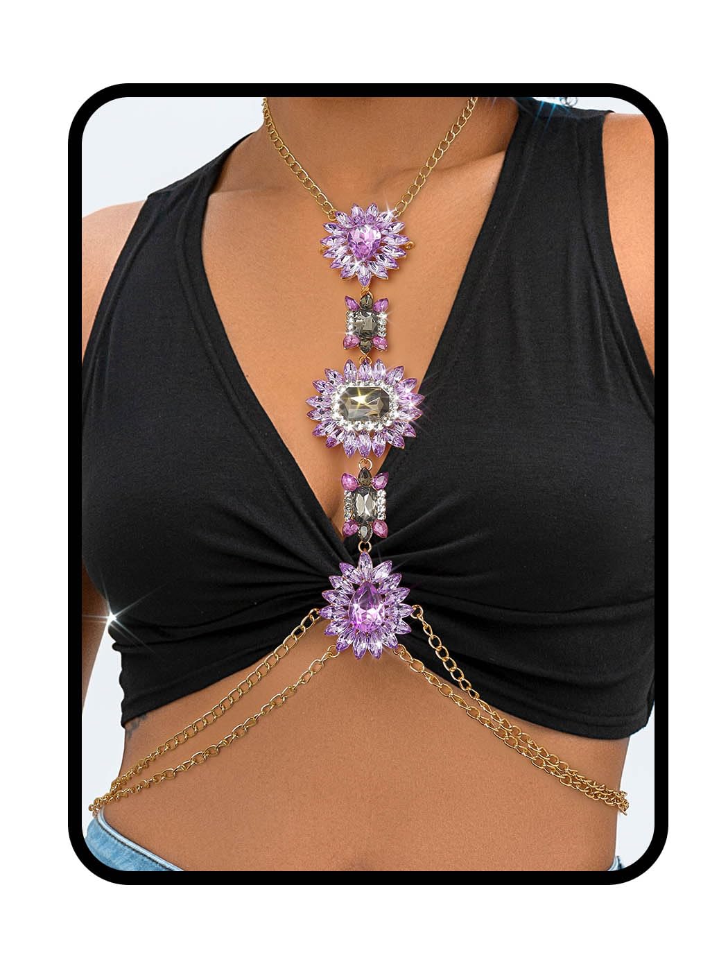 Boho Rhinestone Statement Crystal Necklace & Body Chain for Women | Elegant Summer Beach Jewelry Accessories | Perfect for Music Festivals, Vacations, and Boho Chic Outfits