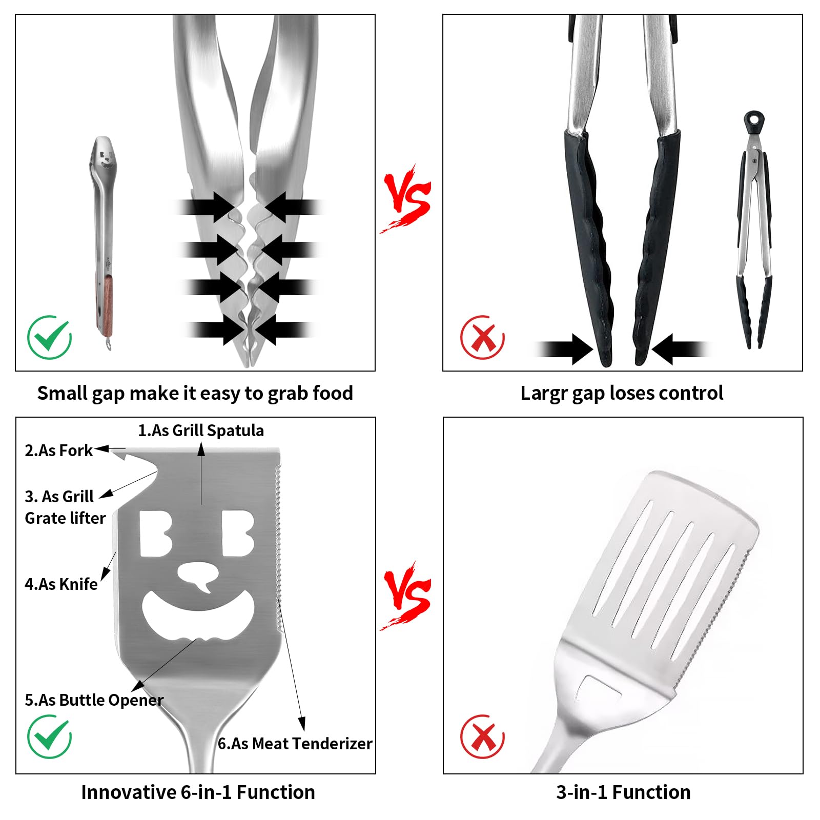 Premium 3-Piece BBQ Grill Tool Set - Stainless Steel Spatula, Fork & Tongs - Perfect Grilling Accessories for Men & Dad - Ideal for Backyard BBQs, Camping & Outdoor Cooking