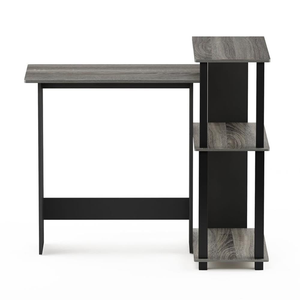 Furinno Abbott Corner Computer Desk with Bookshelf - Compact Home Office Desk for Small Spaces, French Oak Grey/Black Finish - Perfect for Study, Work, or Gaming Setup