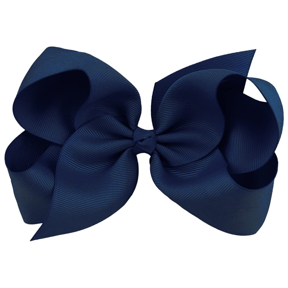 Oaoleer 12PCS Big Hair Bows for Girls - 6 Inch Navy Grosgrain Ribbon Boutique Hair Accessories with Alligator Clips for Toddlers & Kids - Perfect for Birthday Parties, School Events, and Photo Shoots