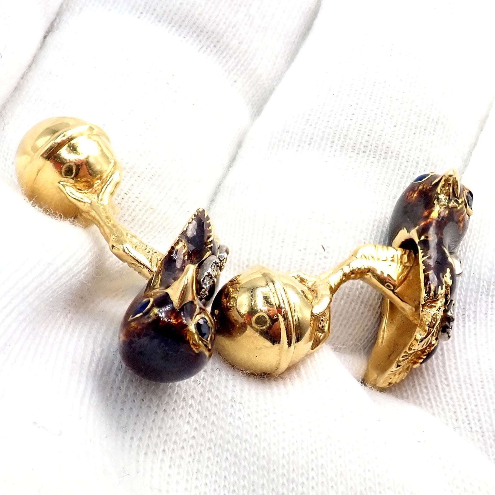 Vintage Tiffany & Co. 18k Yellow Gold Diamond Enamel Falcon Eagle Bird Cufflinks - Luxury Men's Jewelry Gift for Formal Events & Business Occasions