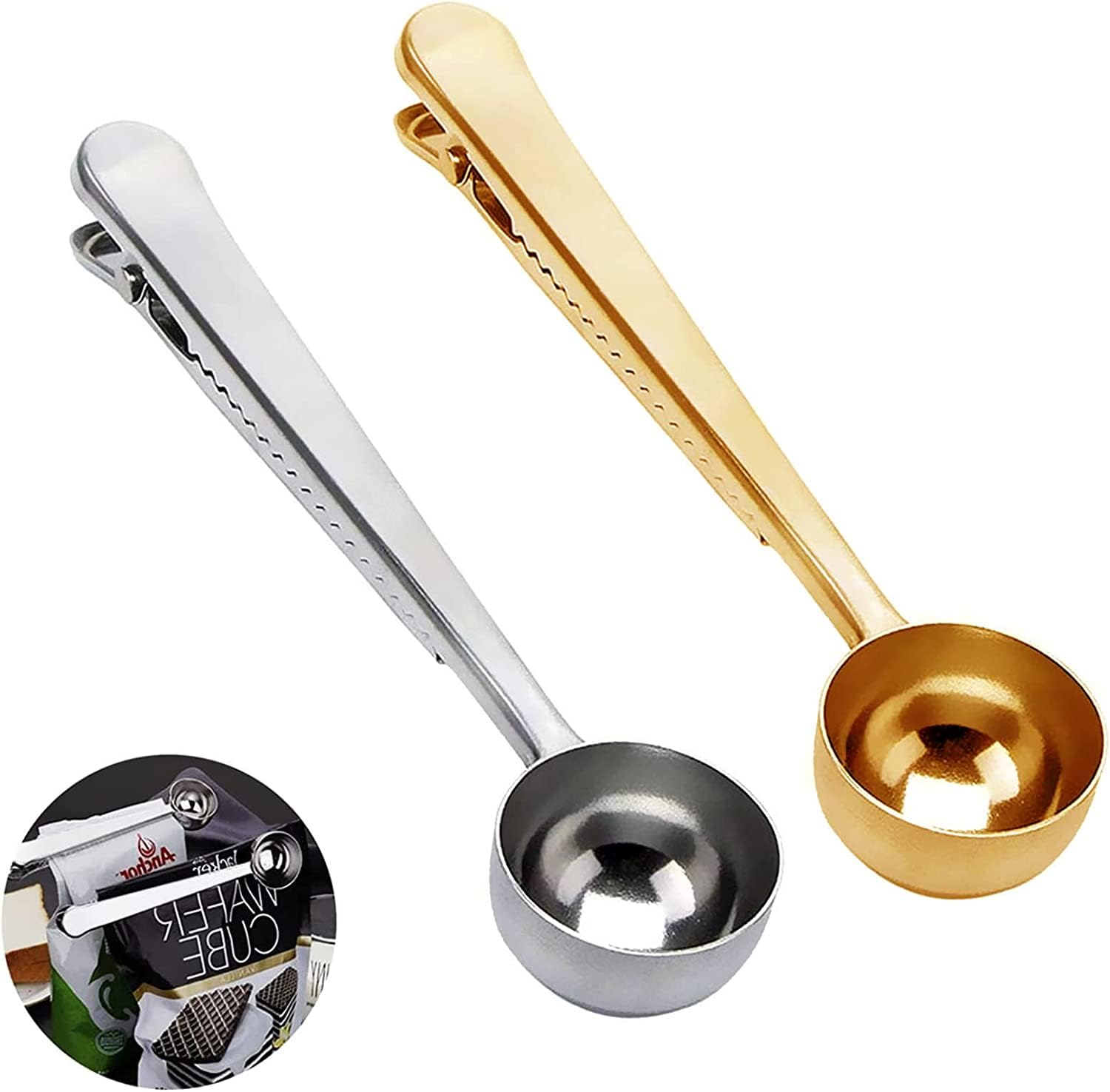 Premium Stainless Steel Coffee Scoop & Bag Clip - Long Handle Tablespoon for Measuring Tea, Coffee, Protein Powder | Perfect for Kitchen, Camping & Travel Use