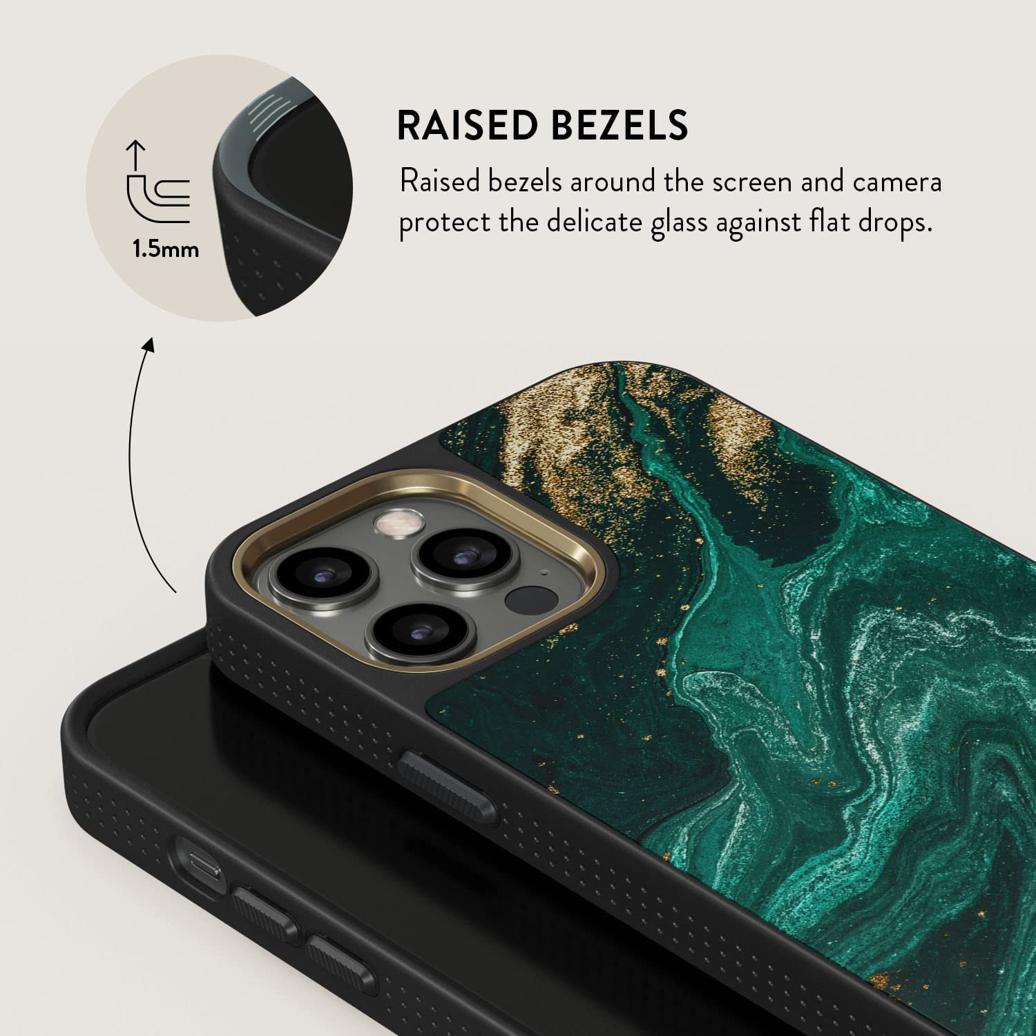Luxury iPhone 12 PRO Case - Emerald Green Jade Stone Marble Design with CloudGuard 2-in-1 Defense System | Scratch-Resistant Protective Hard Cover | Cute but Tough Phone Case for Women | Perfect for Daily Use, Office, Travel and Gift Giving