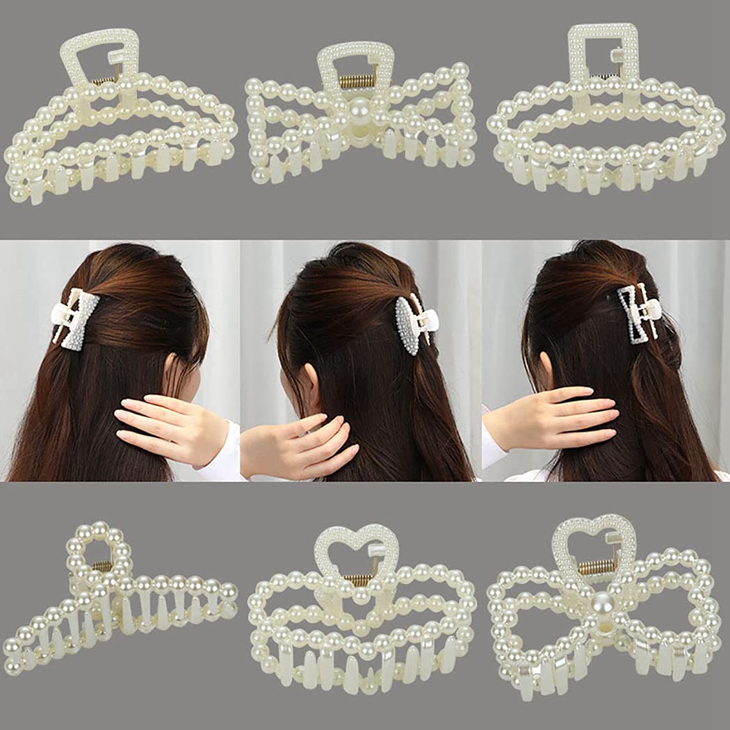 Licogel 6PCS Pearl Hair Claw Clips - Fashionable Geometric Hair Clips for Women & Girls, Non-Slip Jaw Clips for Ponytail, Bun & Updo Hairstyles - Perfect for Daily Use, Work, Parties & Special Occasions