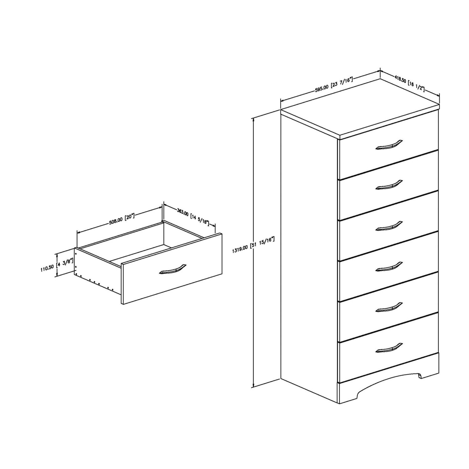 South Shore Step One 6-Drawer Lingerie Chest in Pure Black - Stylish Storage Solution for Bedroom, Closet & Dorm Organization