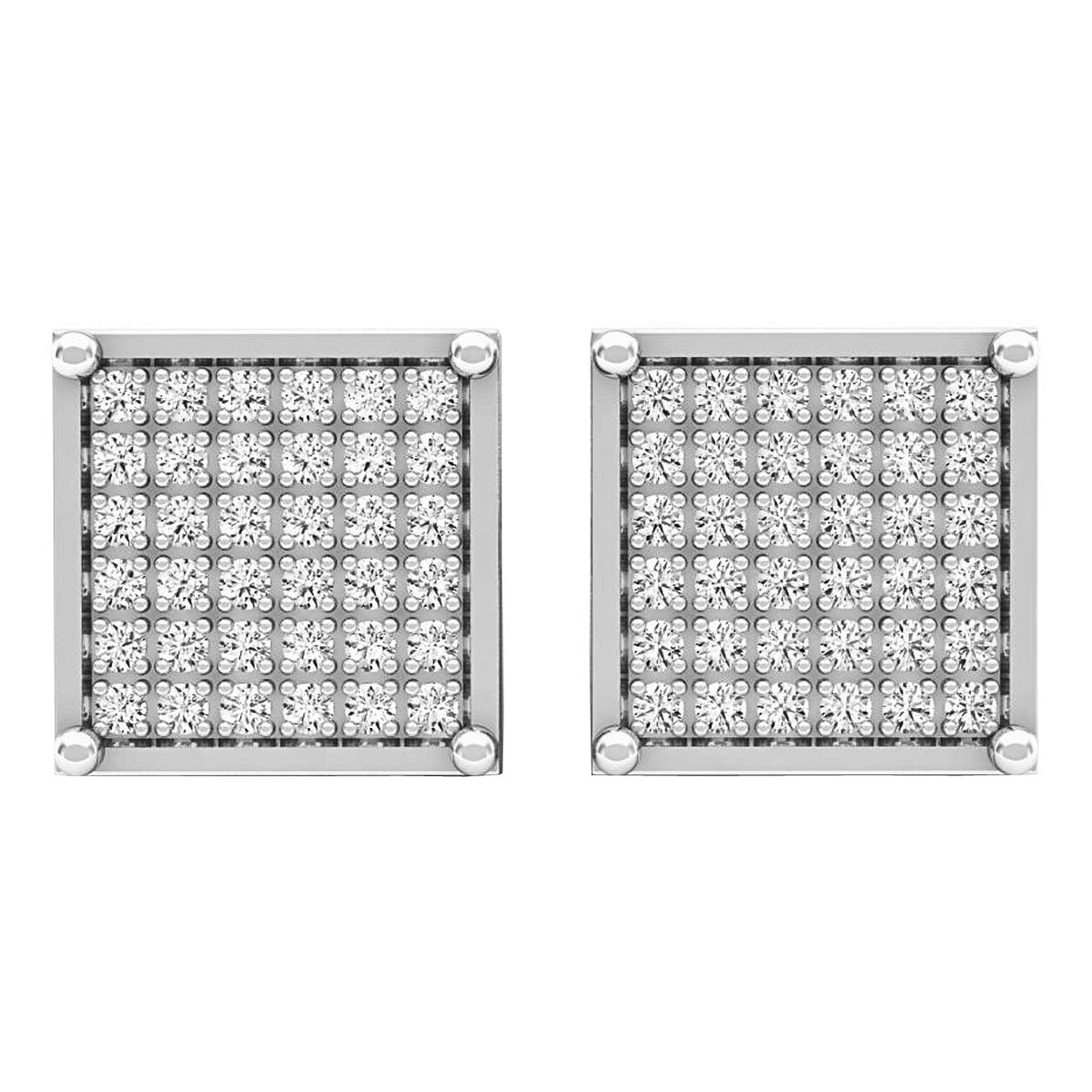 0.55 Carat (CTW) Sterling Silver Round Diamond Dice-Shaped Men's Iced Stud Earrings - 1/2 CT Diamond Studs for Men - Perfect for Gifts, Parties, and Everyday Luxury Wear