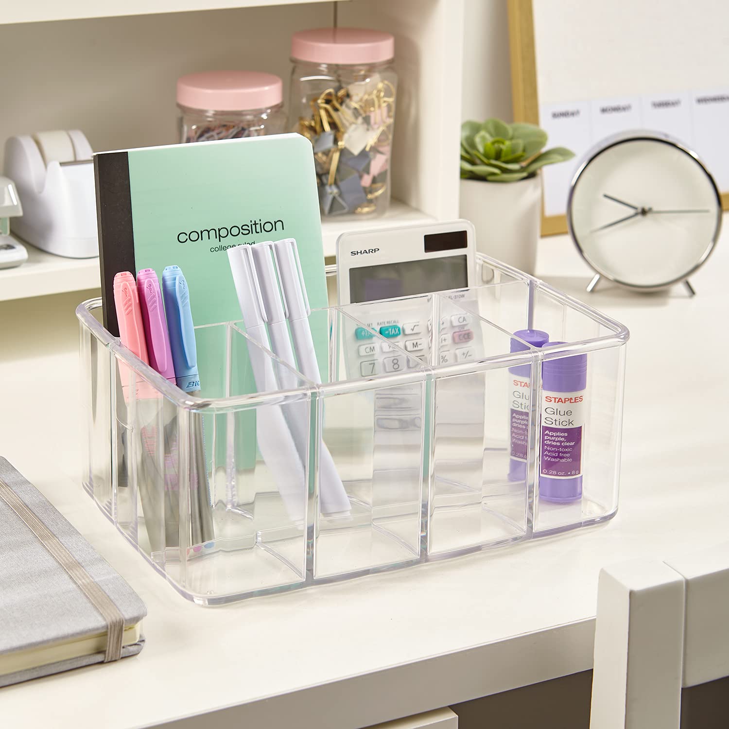 STORi 5-Compartment Clear Plastic Organizer | Rectangular Divided Makeup Vanity Storage & Office Desk Organizer | Scalloped Wall Design | Made in USA | Perfect for Bathroom Counter, Bedroom Dresser & Workspace Organization