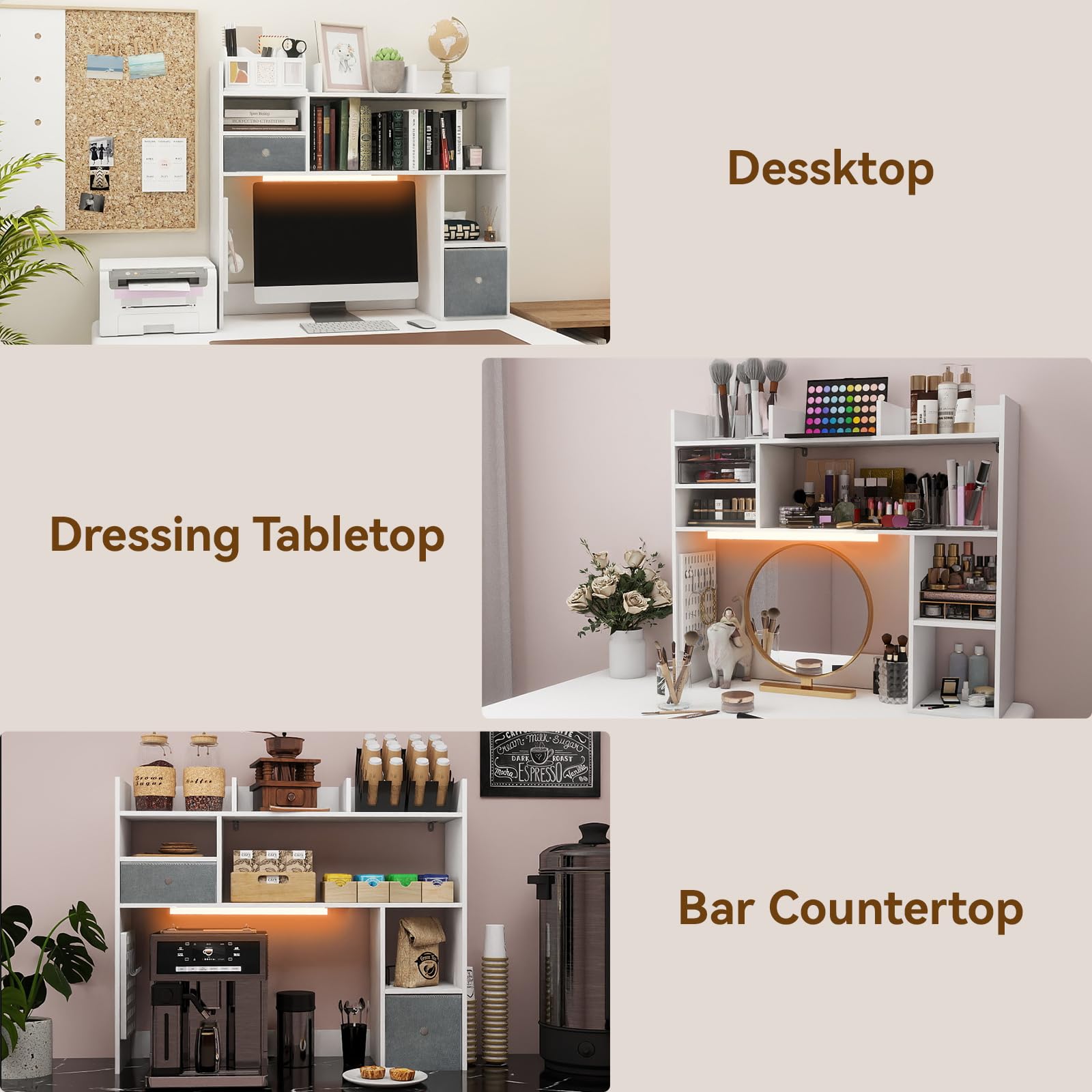 White Wooden Desk with Hutch, Pegboard & Drawers - Computer Desk Organizer with Shelf & Light for Dorm, Office & Home Workspace | Perfect for Small Spaces & Study Rooms