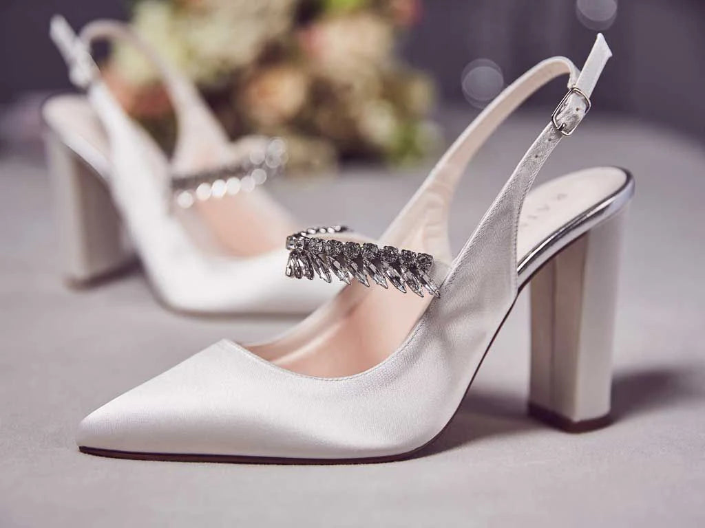 Rainbow Club Freya Ivory Satin Block Heel Wedding Shoes - Comfortable Bridal Shoes for Church Ceremony & Outdoor Wedding Reception