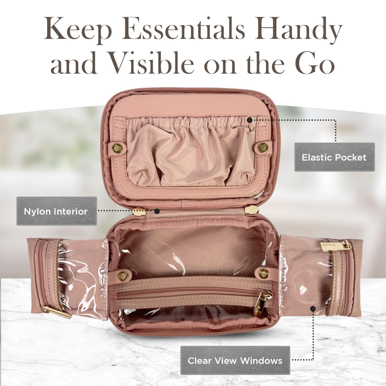 Premium LittMini Makeup Bag with Detachable Mirror & LED Light - Compact Travel Cosmetic Organizer with Removable Pouches - Perfect for Everyday Essentials & On-the-Go Touchups (Rose Pink) - Ideal for Travel, Gym, Work & Daily Beauty Routine