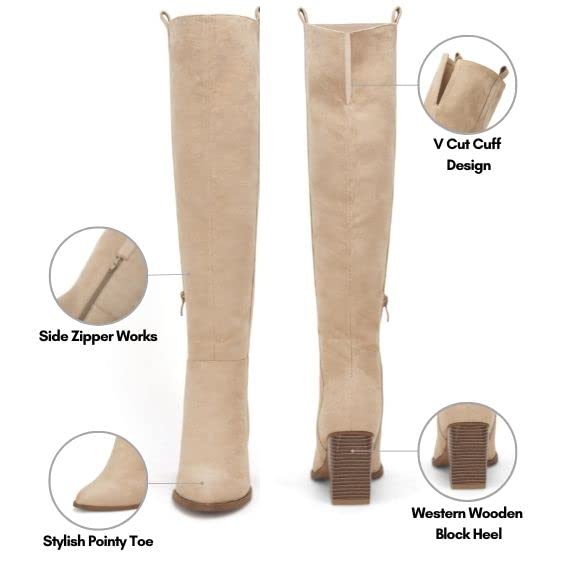 Ermonn Women's Faux Suede Knee High Boots with Side Zipper - Chunky Heel Winter Boots for Women | Stretchable & Comfortable | Perfect for Cold Weather, Snow, and Casual Outfits