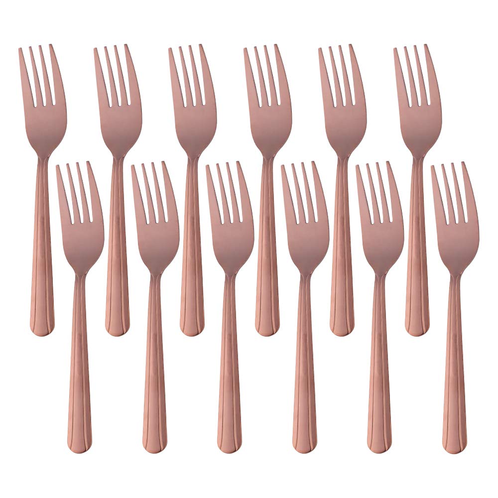 QIBOMOON 12-Piece Stainless Steel Salad Forks Set - 6.2 Inch Rose Gold Appetizer & Dessert Forks - Elegant Flatware for Dinner Parties, Weddings, and Home Dining