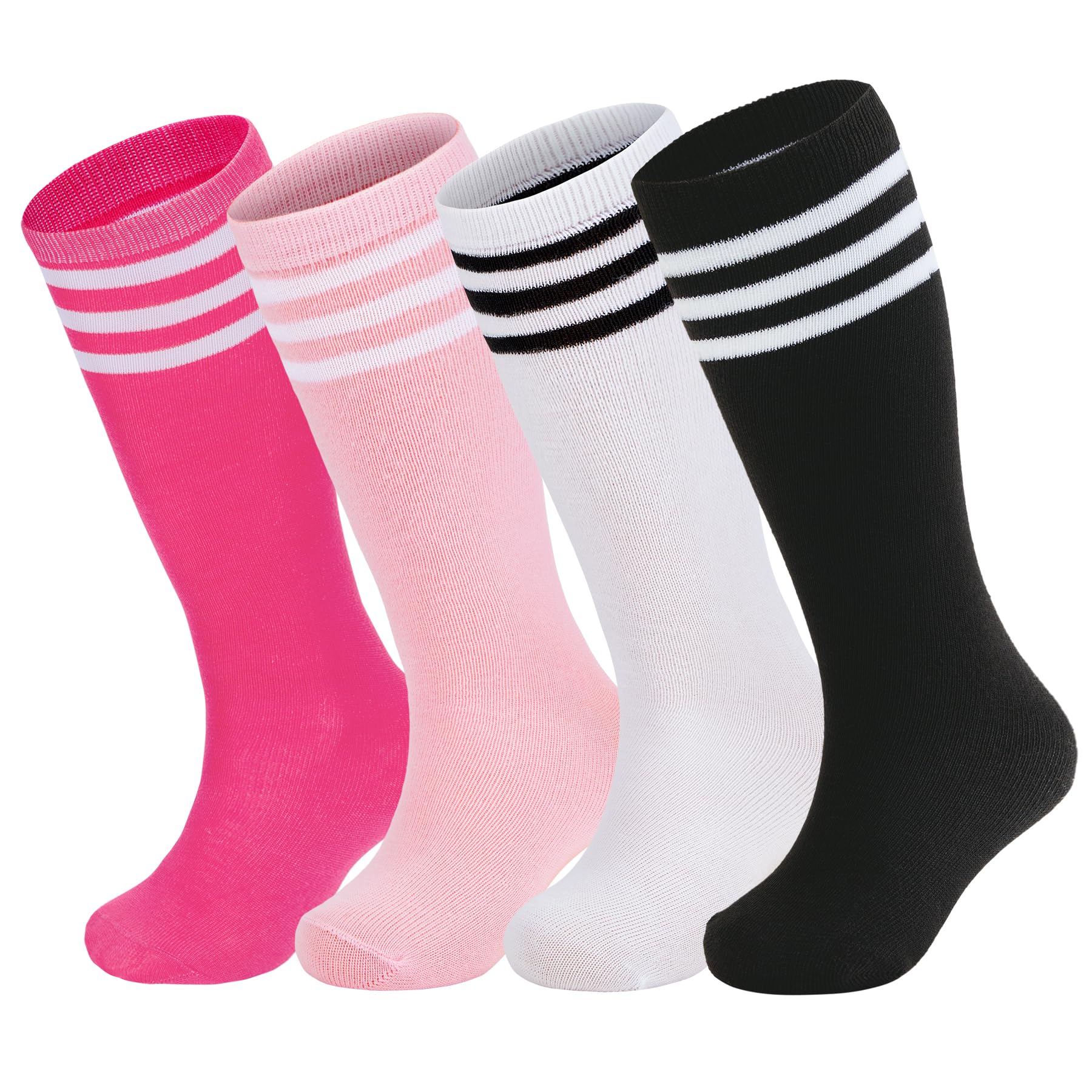 Zando 4 Pairs Kids Soccer Socks - Youth Baseball Softball Athletic Crew Socks for Boys & Girls (Knee High, Breathable) - Perfect for Sports, Training & School Activities