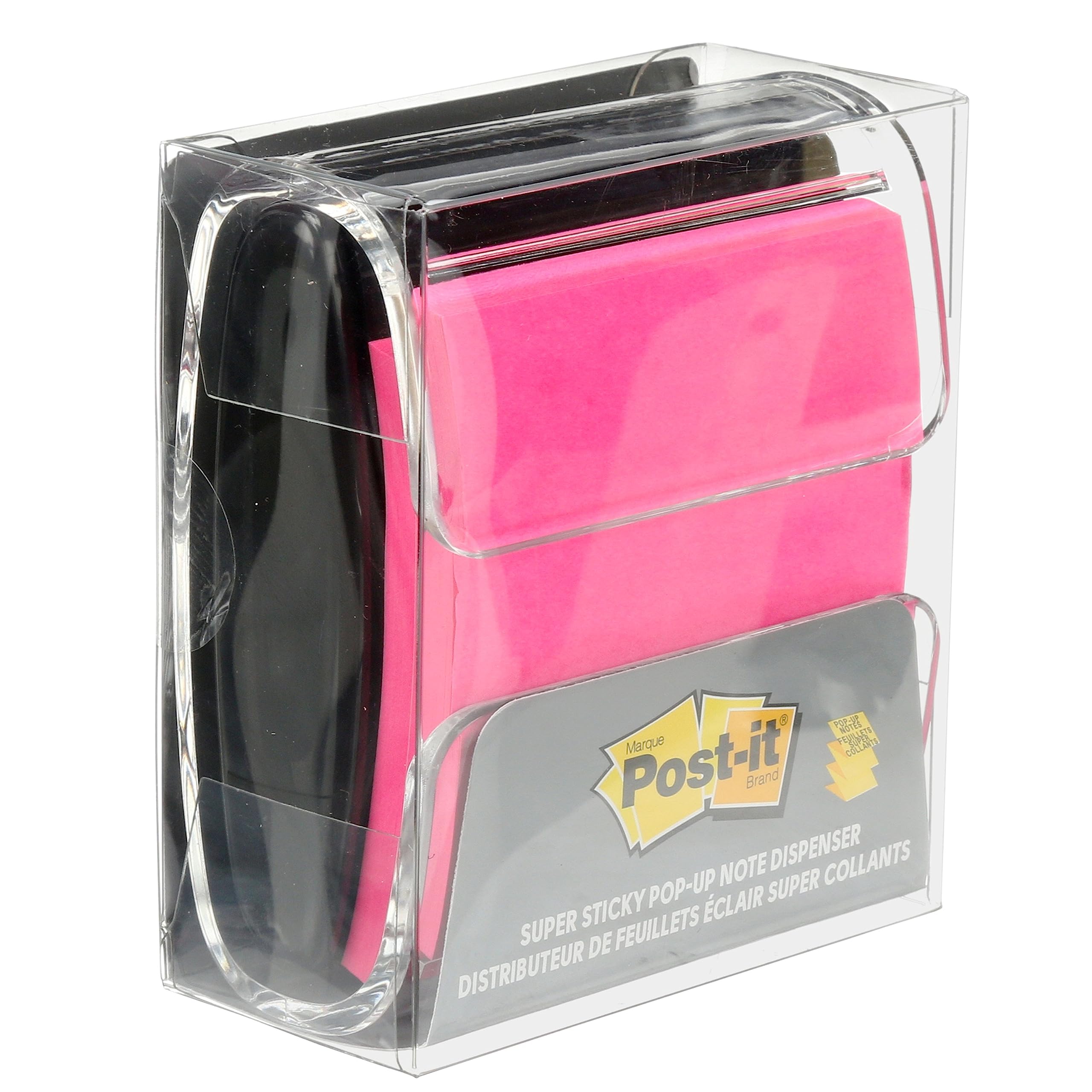 Sticky Notes Dispenser with Pop-Up Design - 3x3 Inch Black Base & Clear Top (WD 330 BK) - Perfect for Office, School & Home Organization