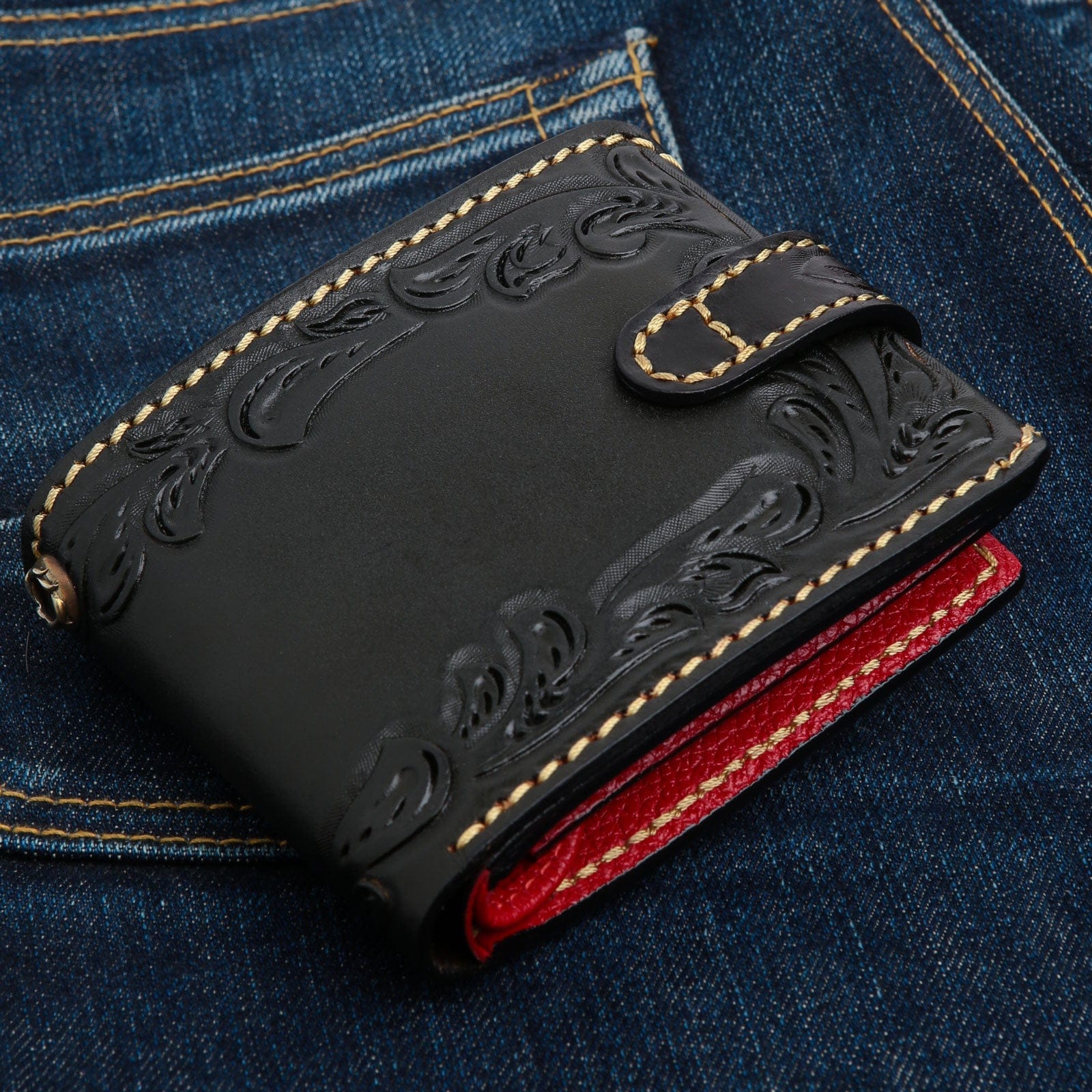Authentic Leather Turquoise Indian Cowboy Floral Biker Wallet for Men - Handmade Western Style Money Clip Billfold (Perfect for Bikers, Riders & Western Fashion Enthusiasts)