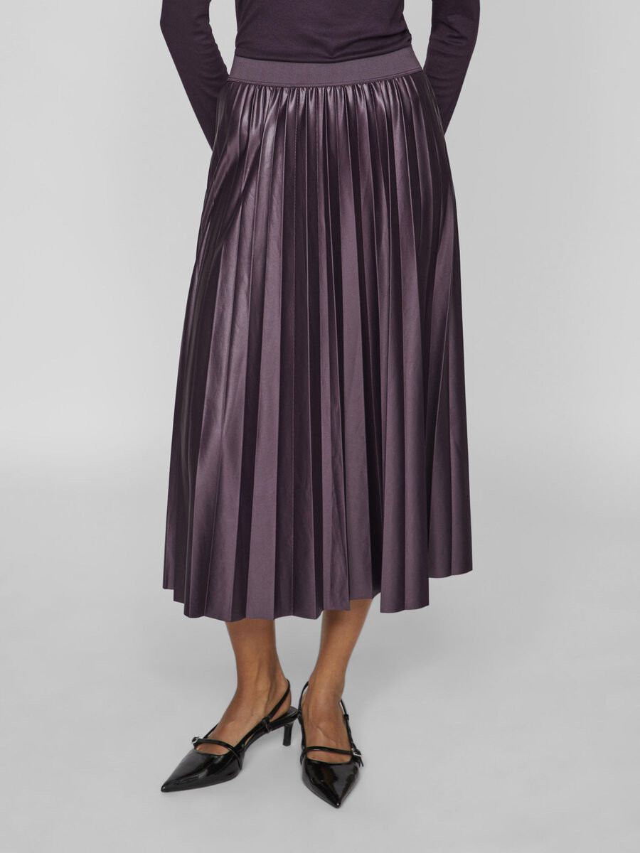 Andrea Pleated Skirt for Women - Elegant Plum Purple Midi Skirt with Flowy A-Line Design | Perfect for Office Wear, Date Night & Special Occasions