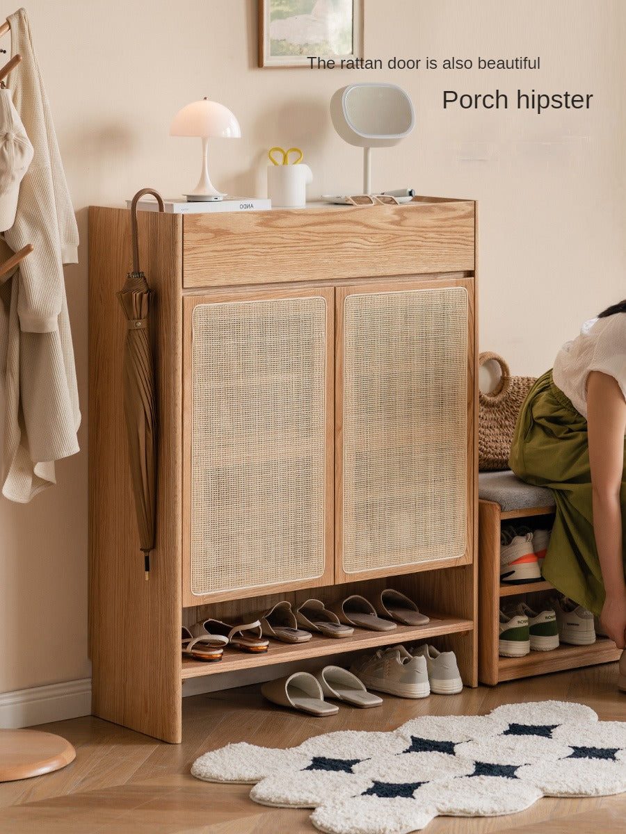 Solid Oak Wood Shoe Storage Cabinet - Modern Nordic Style with Rock Slab Design - Perfect for Entryway, Bedroom, or Closet Organization