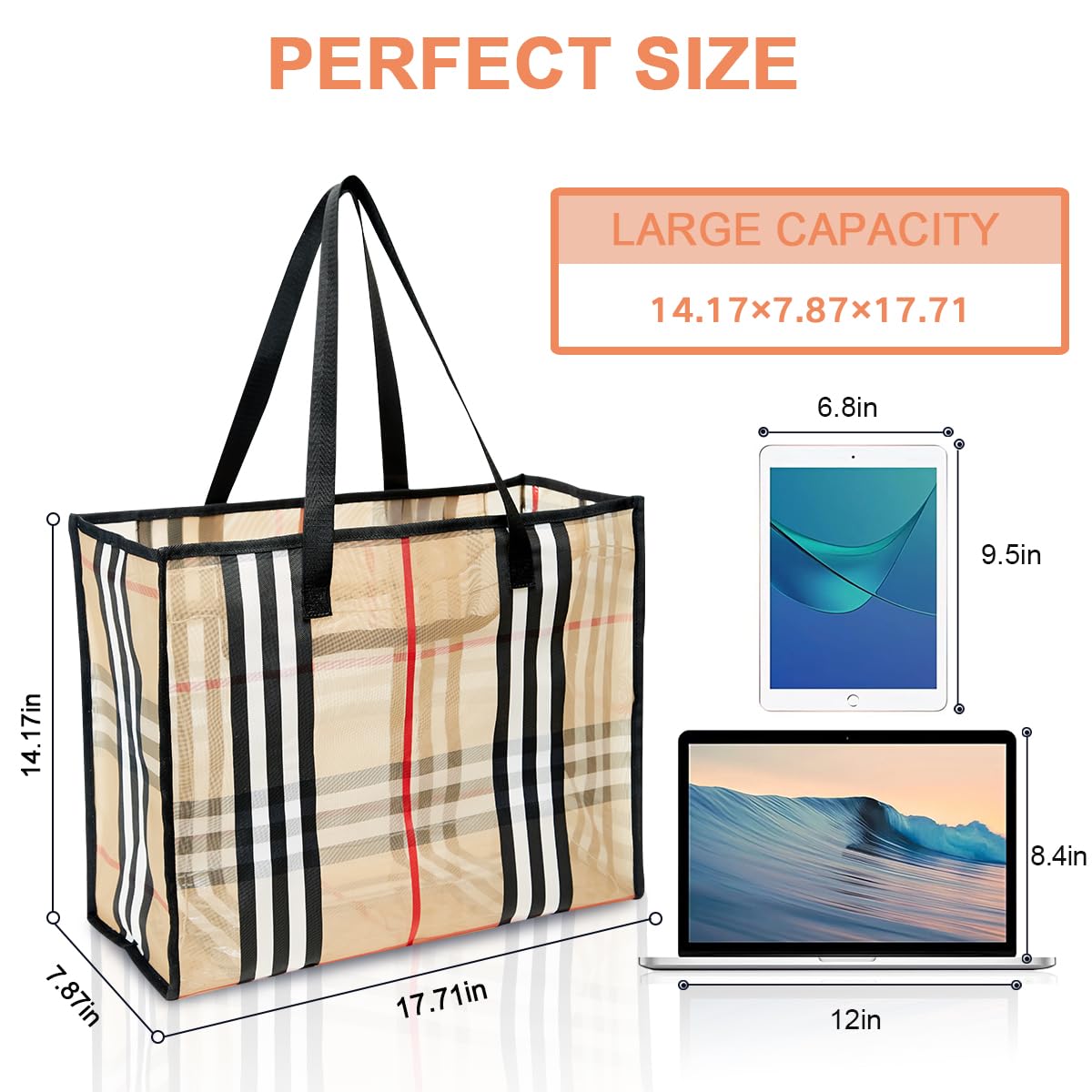 Large Clear Tote Bags for Women - Waterproof Beach Bag, Gym & Shopping Tote - Perfect for Swimming, Travel & Daily Use
