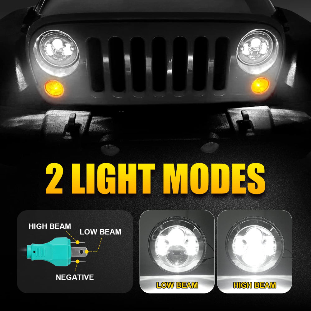 7 Inch Round LED Headlight Kit with EMC - Compatible with Jeep Wrangler JK/JKU/TJ/LJ/CJ, Hummer H1/H2, Chevy, Ford, GMC & More (Pair) - High-Performance Off-Road Lighting for Night Driving & Adventure