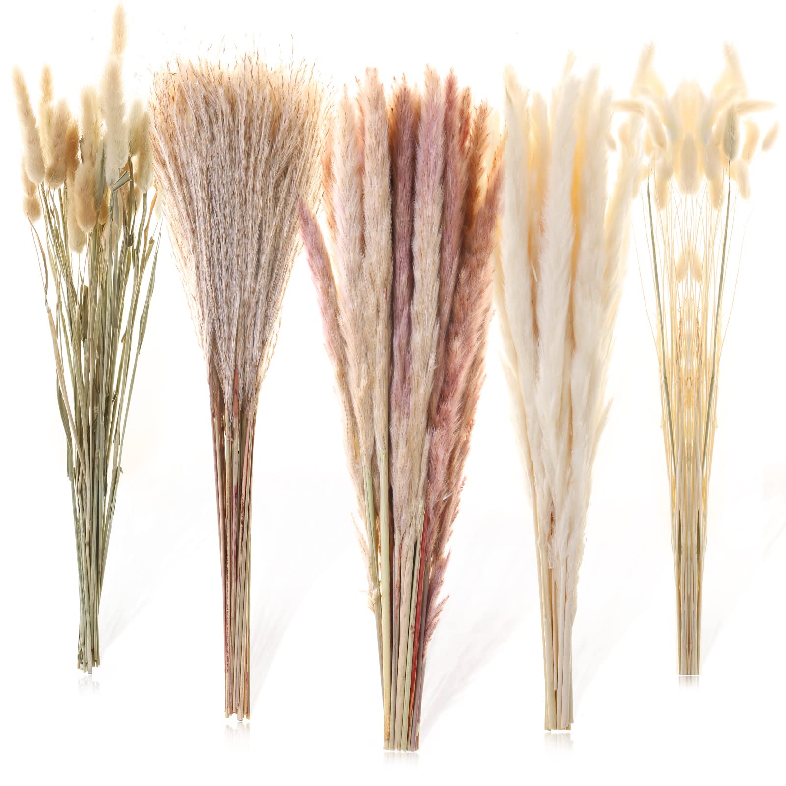 110 PCS Natural & White Dried Pampas Grass Bouquet with Bunny Tails - Boho Home Decor, Wedding Centerpieces, Party Arrangements - Perfect for Farmhouse, Rustic, and Modern Interior Design