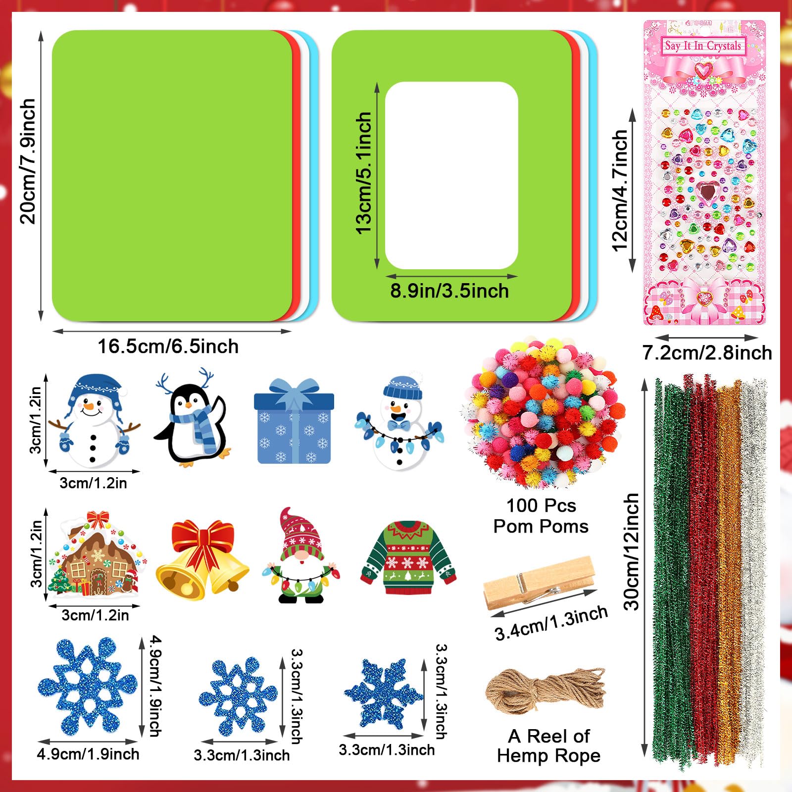 SANNIX 12 Sets Christmas Picture Frame Craft Kit for Kids - DIY Foam Photo Frames with 200 Self-Adhesive Stickers - Winter Holiday Crafts for Xmas Tree Ornaments & Party Decorations (Perfect for Classroom Activities, Family Bonding & Christmas Gift Making)