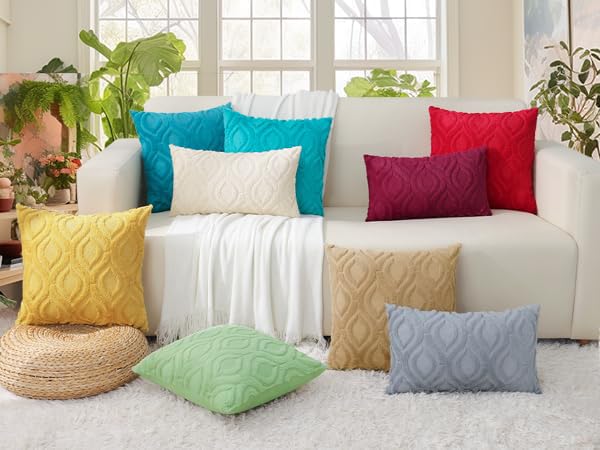 Premium 20x20 Inch Navy Blue Faux Wool Throw Pillow Covers Set of 2 - Soft Plush Decorative Couch Pillow Cases for Sofa, Bed, Living Room - Home Decor Accent Pillows for Cozy Winter & Spring Home Styling