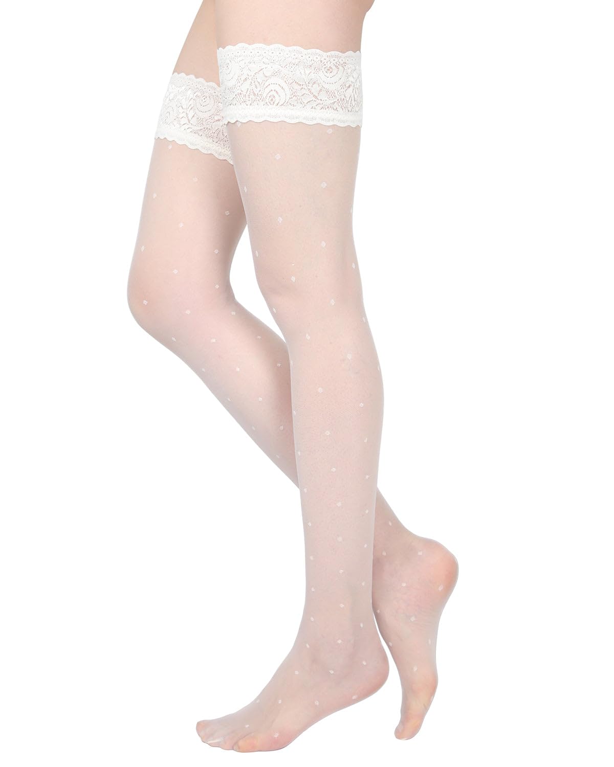 **MeMoi Levante Women's Seduction Sheer Allover Dot Thigh High Stockings – Sexy Lace Tights for Date Night, Cosplay & Special Occasions**