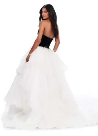 ASHLEYlauren 11564 Elegant Organza Ball Gown with Velvet Bustier & Beaded Details - Perfect for Prom, Quinceañera & Formal Evening Events