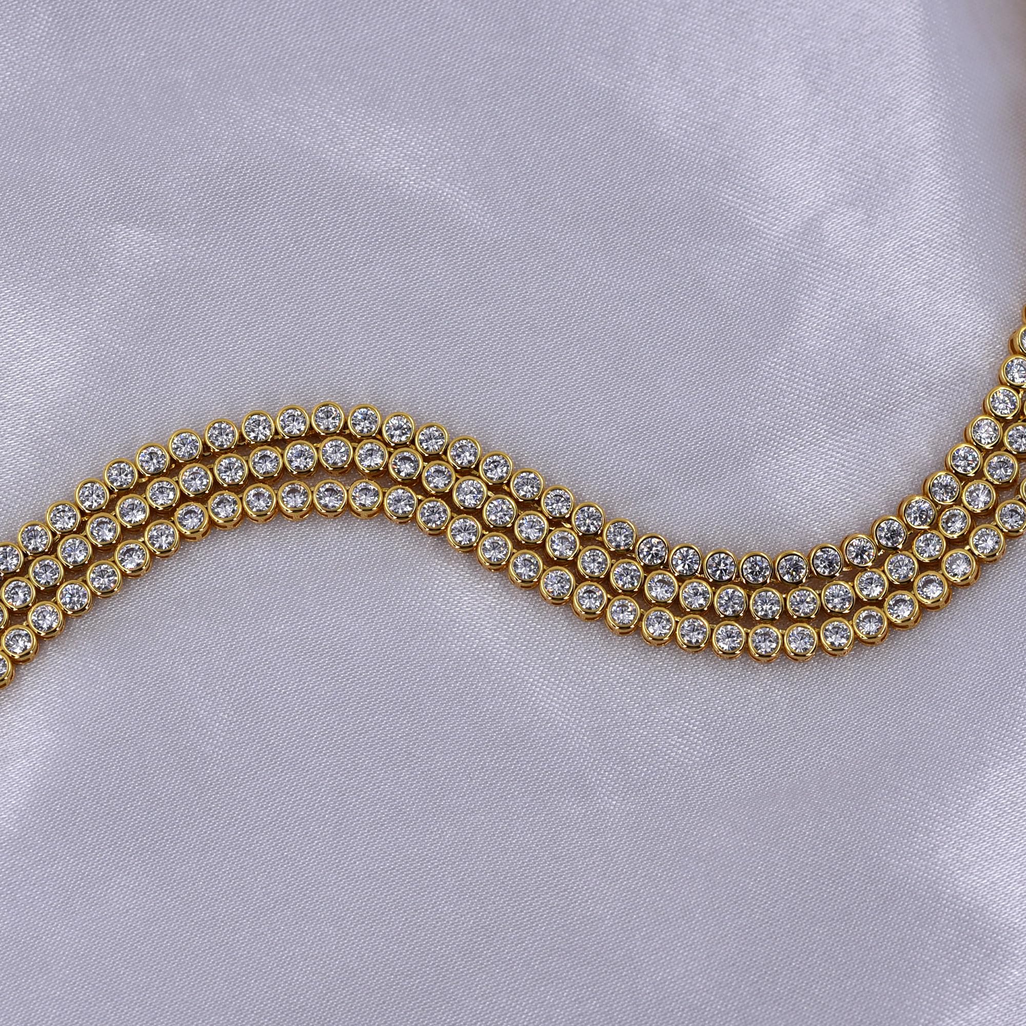 14K Yellow Gold Bezel Set Round CZ Tennis Necklace | 3 Carat Classic Round-Cut Diamond Simulant Chain | Bridal Jewelry for Weddings, Anniversaries & Special Occasions | Elegant Gift for Her