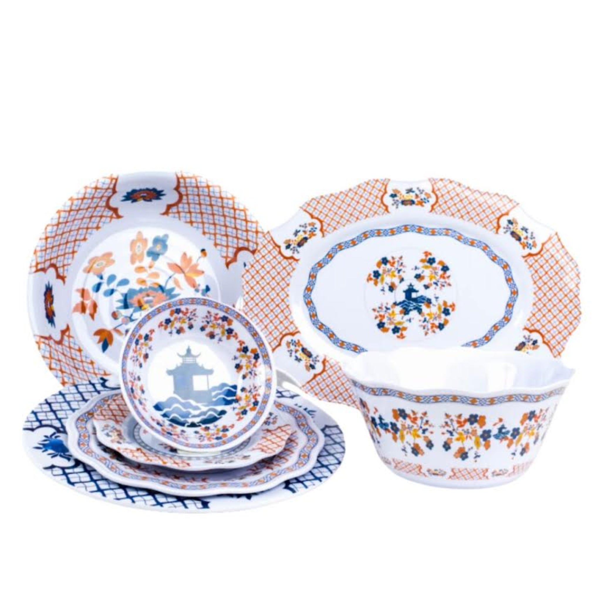 Blooming Sunset Pagoda Melamine Dinnerware Set - Durable & Stylish Tableware for Outdoor Dining, Picnics, and Everyday Use