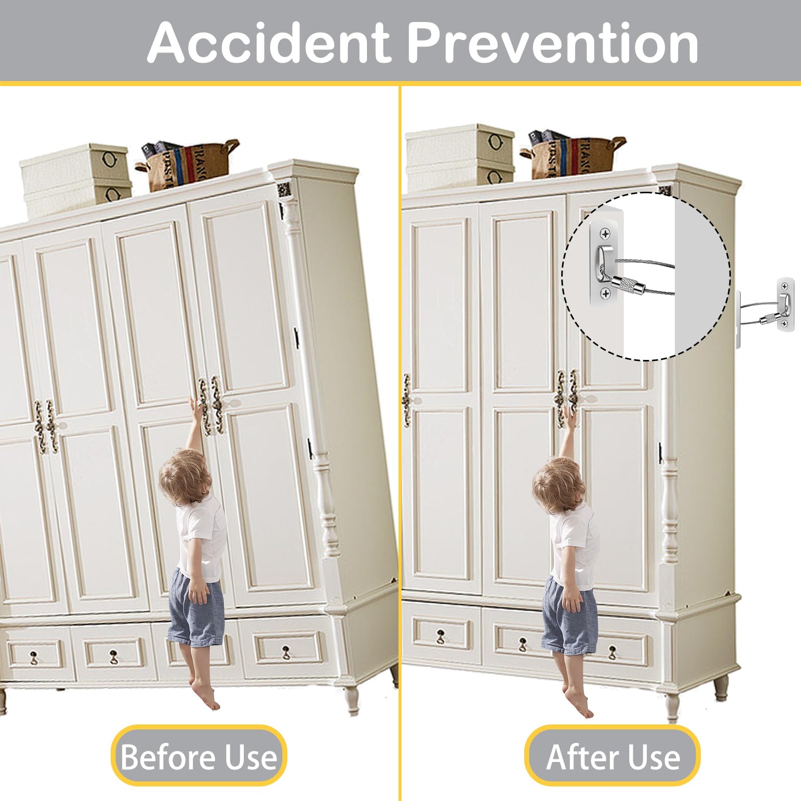 2025 Upgraded Baby Proofing Furniture Anchors (12 Pack) - Heavy Duty 400lb Anti-Tip Wall Straps for Child Safety - Secure Dressers, Bookshelves & Cabinets from Falling - Earthquake & Toddler Proofing Solution for Nursery, Living Room & Office