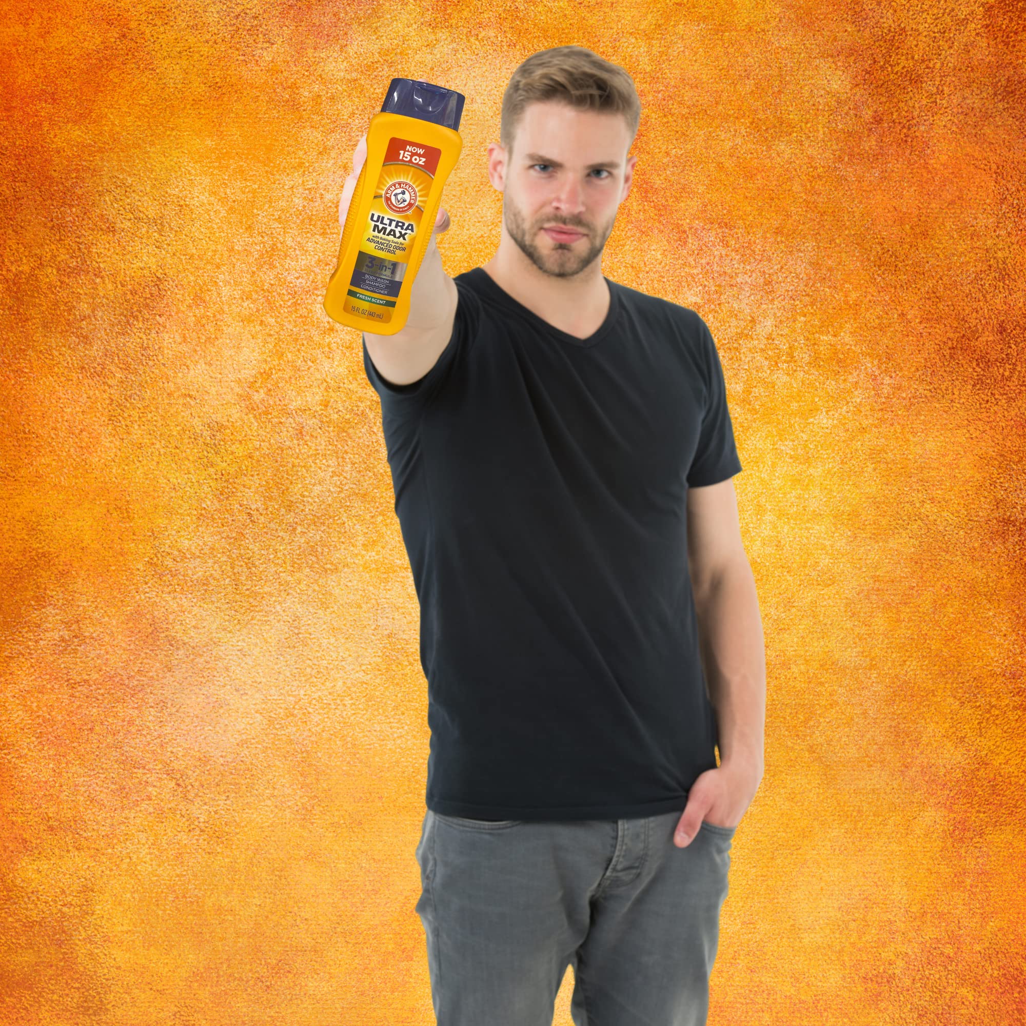 Arm & Hammer 3-in-1 Body Wash, Shampoo & Conditioner for Men - Advanced Odor Control, Fresh Citrus Scent, 15 fl oz (443ml) - 3 Pack | Daily Shower & Hair Care Essential for Active Lifestyles