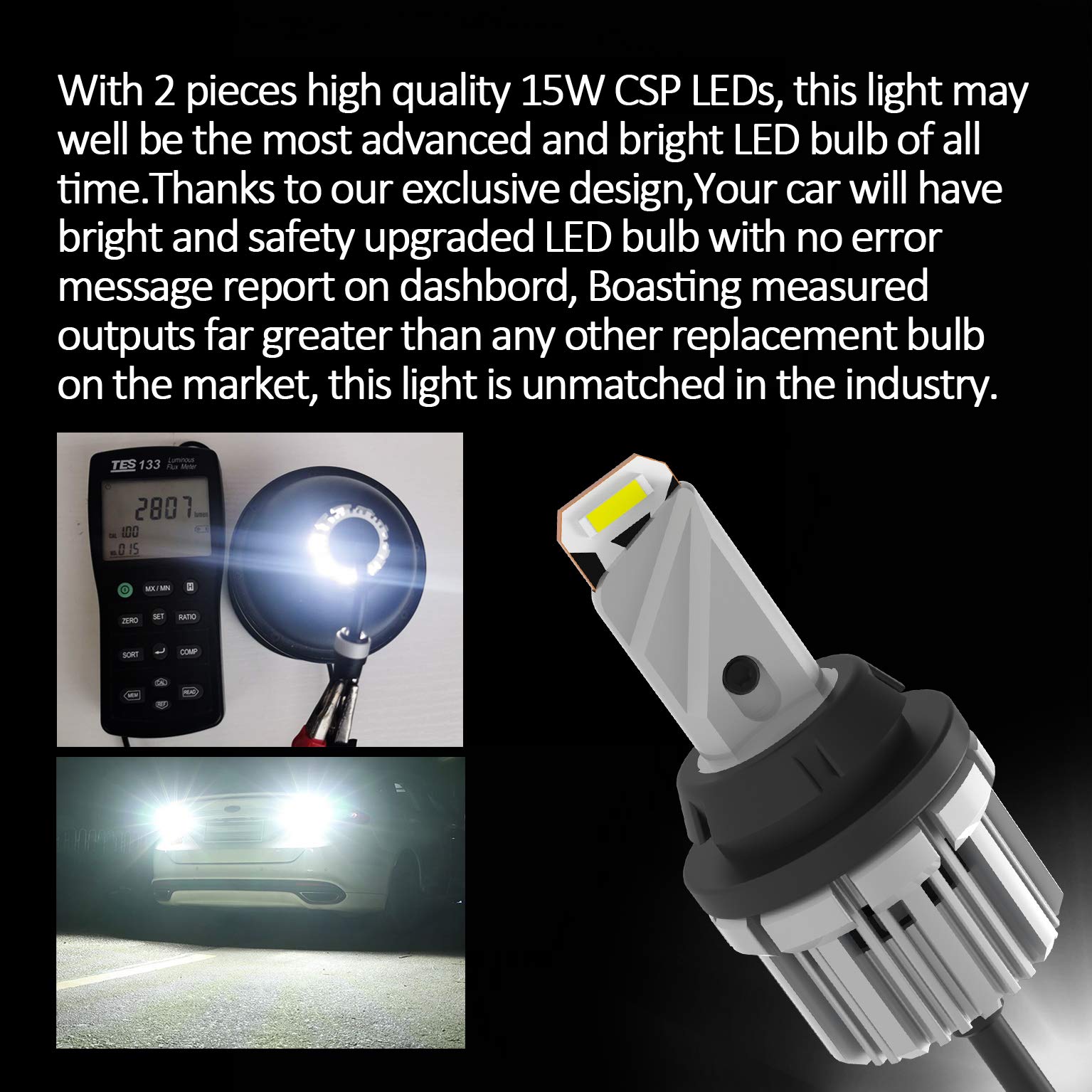 D-Lumina 7440 7443 LED Backup Reverse Light Bulbs - 5600 Lumens, 21W, 2-SMD CSP Chips, T20 7441 W21W, Canbus Error Free, Plug & Play, 6000K White (Pack of 2) - Perfect for Car & Truck Reverse Lights, Parking, Night Driving, and Enhanced Visibility