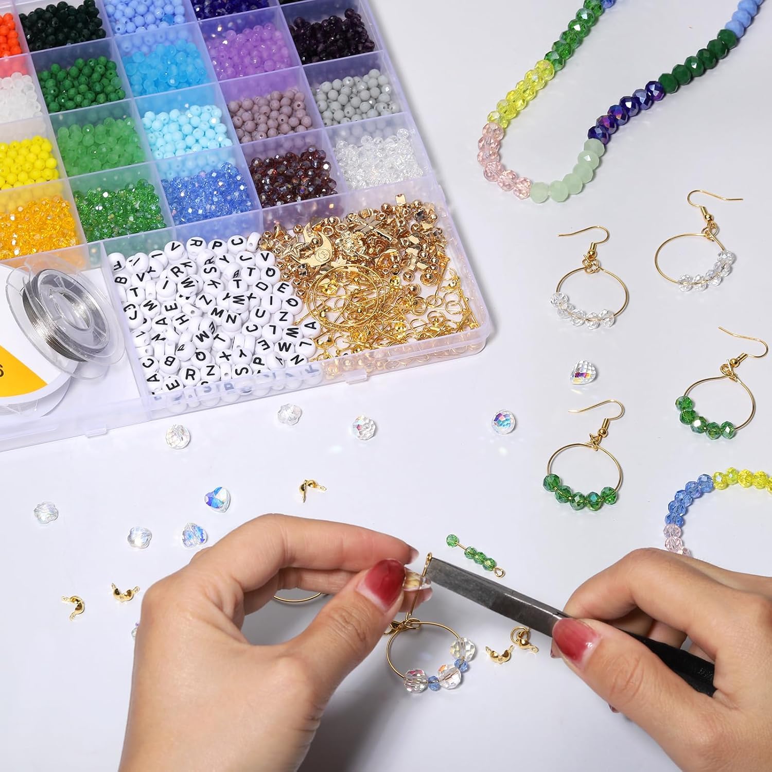 Xilitata 2400Pcs 4mm Glass Beads for Jewelry Making - Crystal Faceted Beads Kit for DIY Bracelets, Necklaces & Craft Projects | Perfect for Friendship Bracelets, Christmas Gifts & Rainbow Bead Crafts