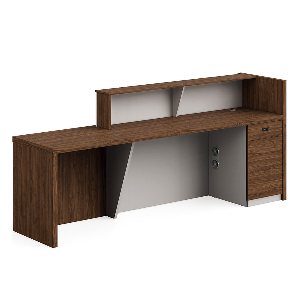 KNOX Modern Reception Desk 240cm with Right Panel in Walnut Finish - Perfect for Office Lobby, Hotel Front Desk & Corporate Waiting Areas