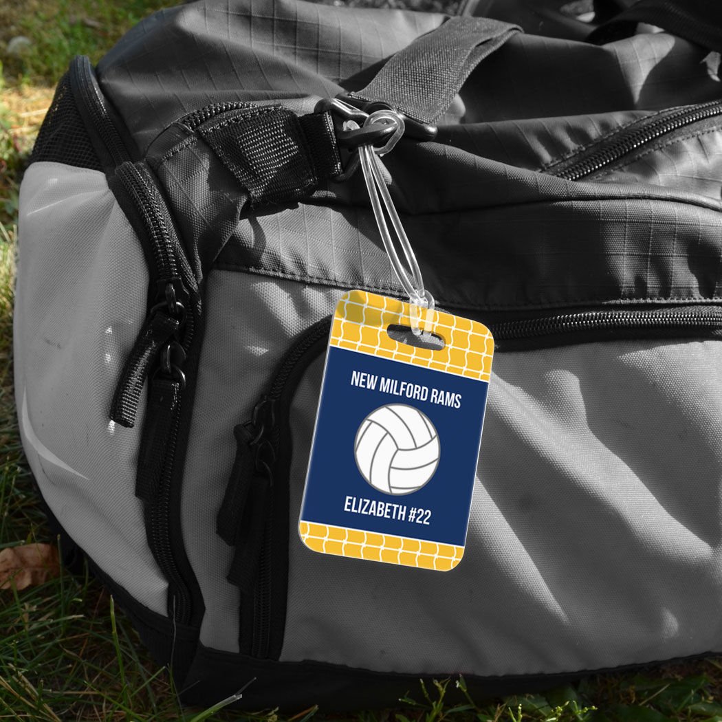 Personalized Volleyball Team Luggage Tag - Medium Gold & Navy Volleyball Bag Tag for Travel, Sports Gear & Team Identification