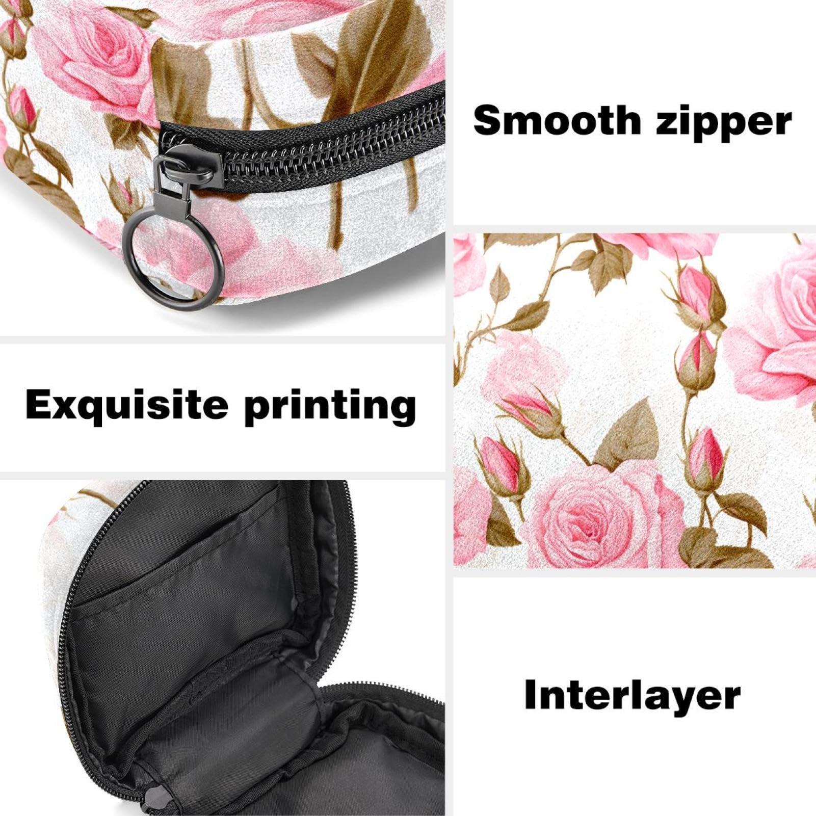 Floral Rose Menstrual Pouch - Reusable Sanitary Pad Holder, Period Essentials Organizer for Travel & Gym - Stylish & Discreet Feminine Hygiene Storage