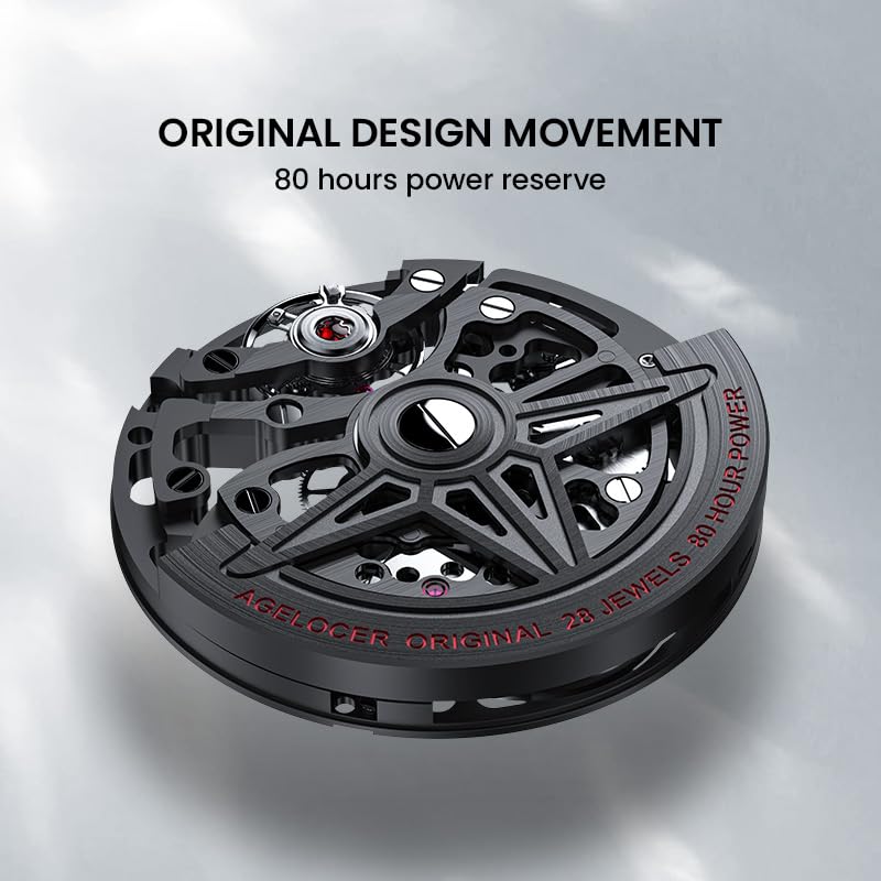 AGELOCER Men's Automatic Skeleton Watch - Mechanical Movement with Rubber Strap & Transparent Dial - Perfect for Business, Formal Events & Luxury Gift Giving