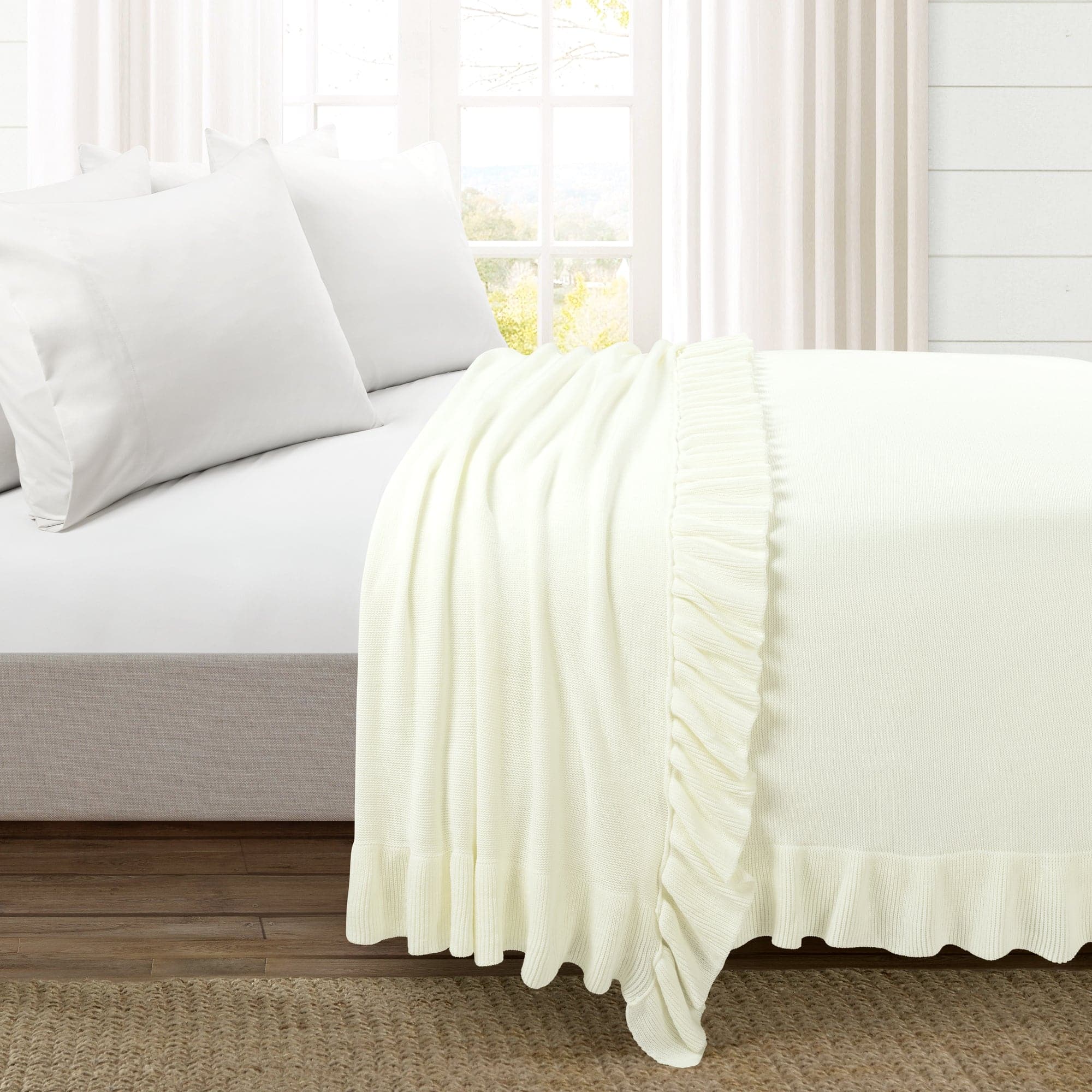 Reyna Soft Knitted Ruffle Blanket - Cozy Throw Coverlet for Bed, Couch & Nursery - Perfect for Winter Nights, Baby Shower Gifts & Home Decor