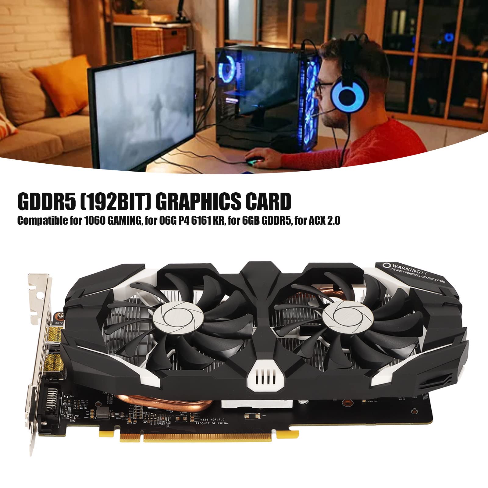 NVIDIA GTX 1060 6GB GDDR5 192-bit Gaming Graphics Card with Dual Fans Cooling - DVI & PCIE GPU for Gaming PC (6GB/5GB/3GB Options) - Perfect for 1080p Gaming, VR & Video Editing
